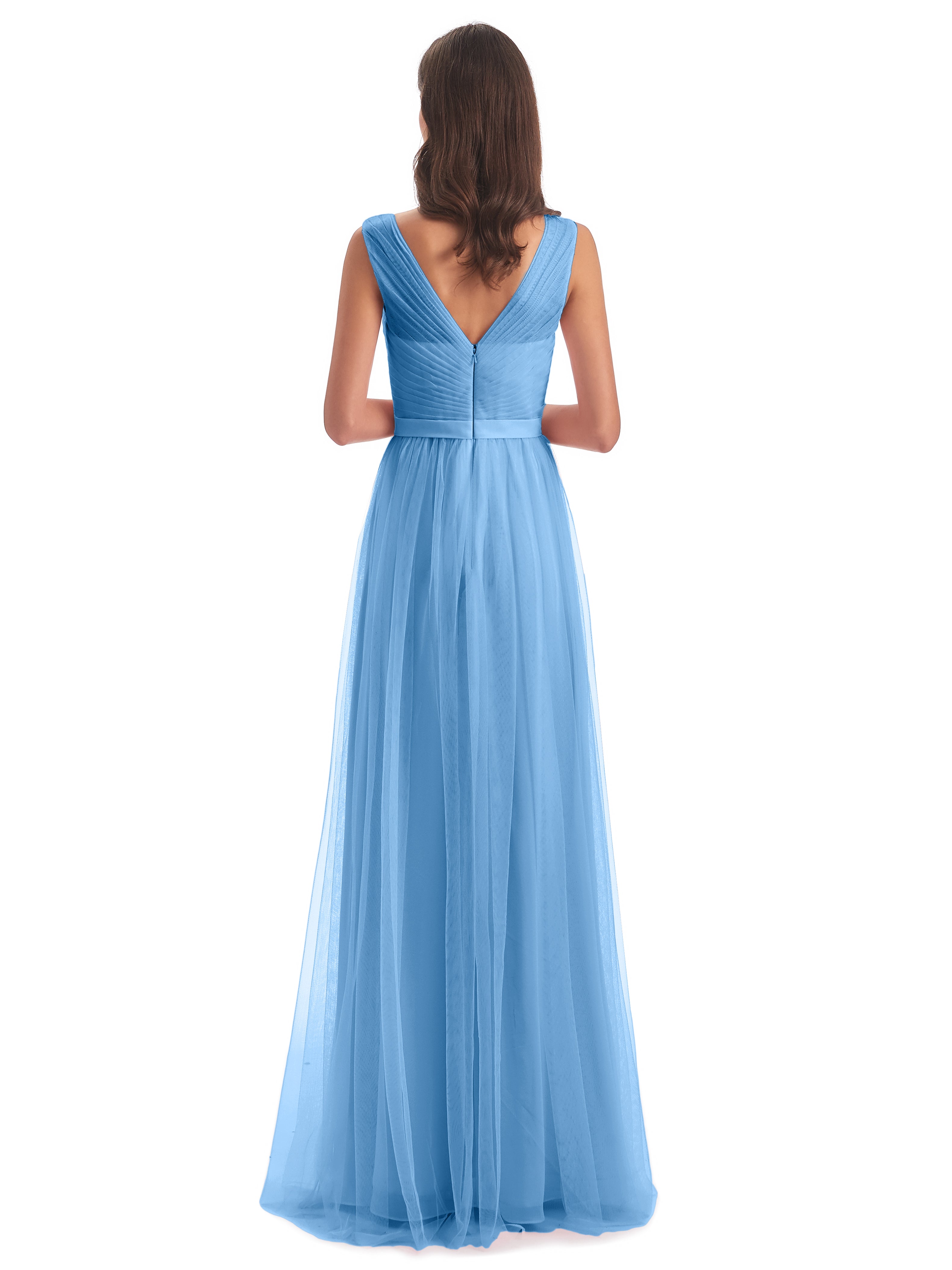 Robe Longue Demoiselle D Honneur Bleu Mila Dos En V Tulle Robes Demoiselle D'Honneur