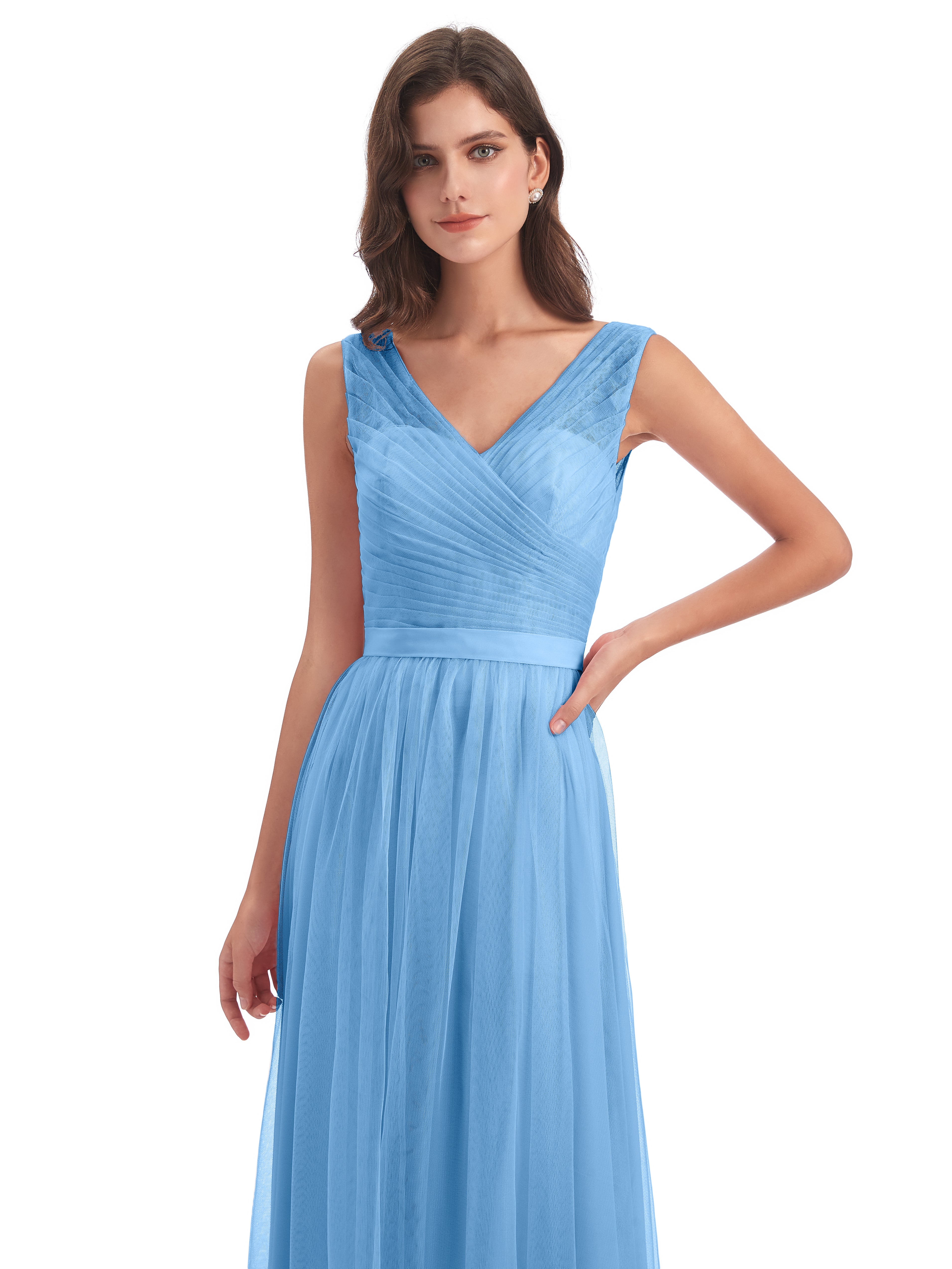 Robe Longue Demoiselle D Honneur Bleu Mila Dos En V Tulle Robes Demoiselle D'Honneur