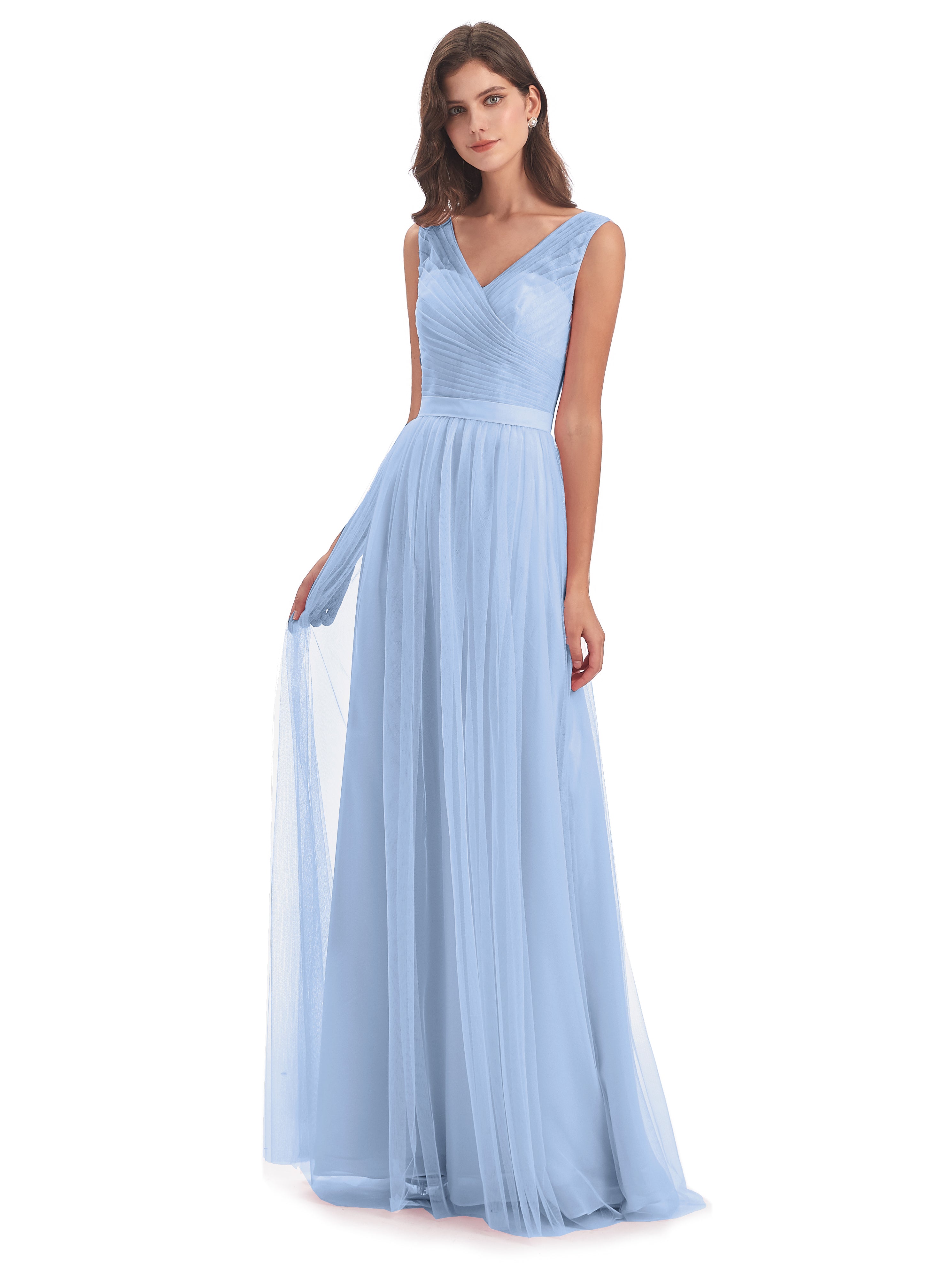 Demoiselle D Honneur Bleu Ciel Mila Dos En V Tulle Robes Demoiselle D'Honneur