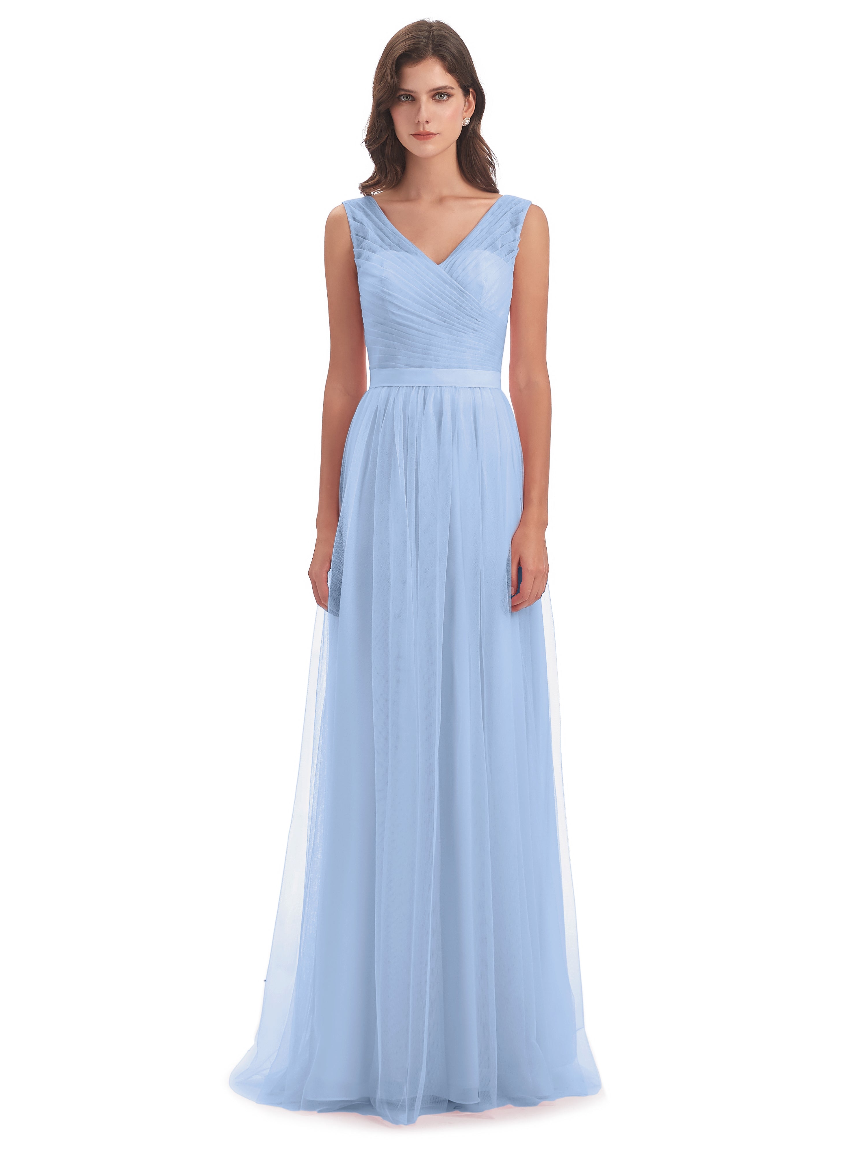 Demoiselle D Honneur Bleu Ciel Mila Dos En V Tulle Robes Demoiselle D'Honneur