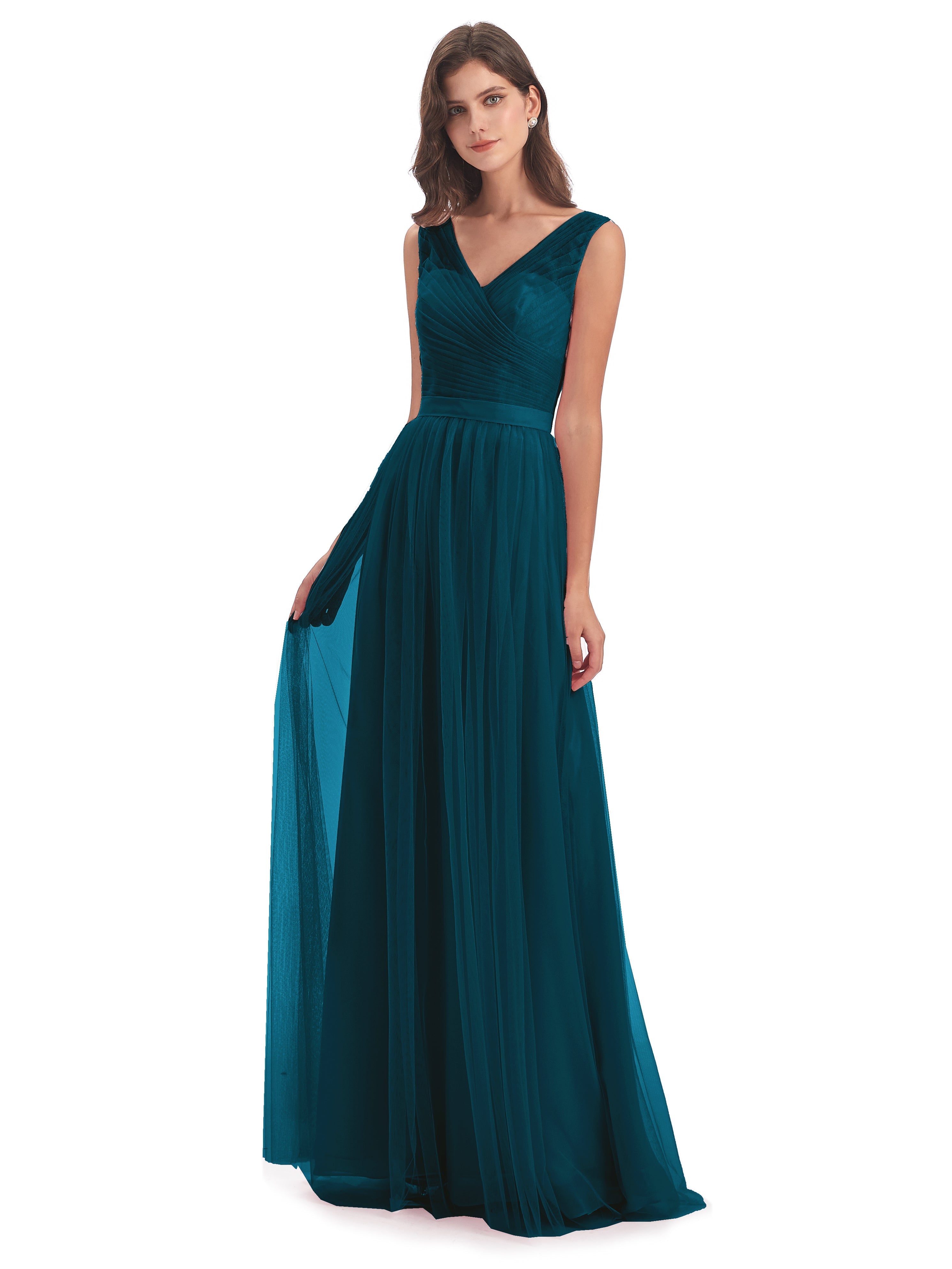 Robe De Demoiselle D'Honneur Bleu Encre Mila Dos En V Tulle Robes Demoiselle D'Honneur