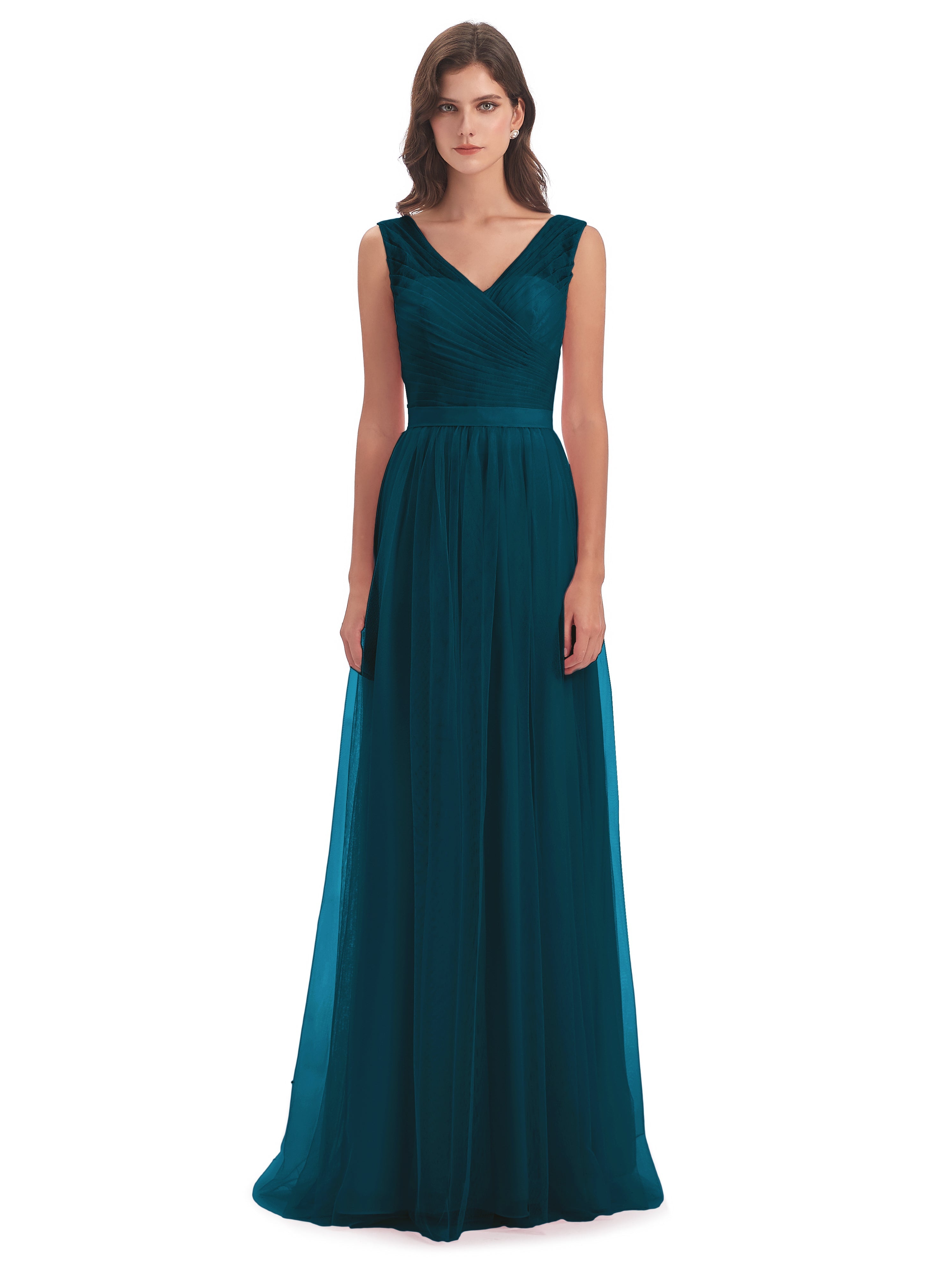 Robe De Demoiselle D'Honneur Bleu Encre Mila Dos En V Tulle Robes Demoiselle D'Honneur