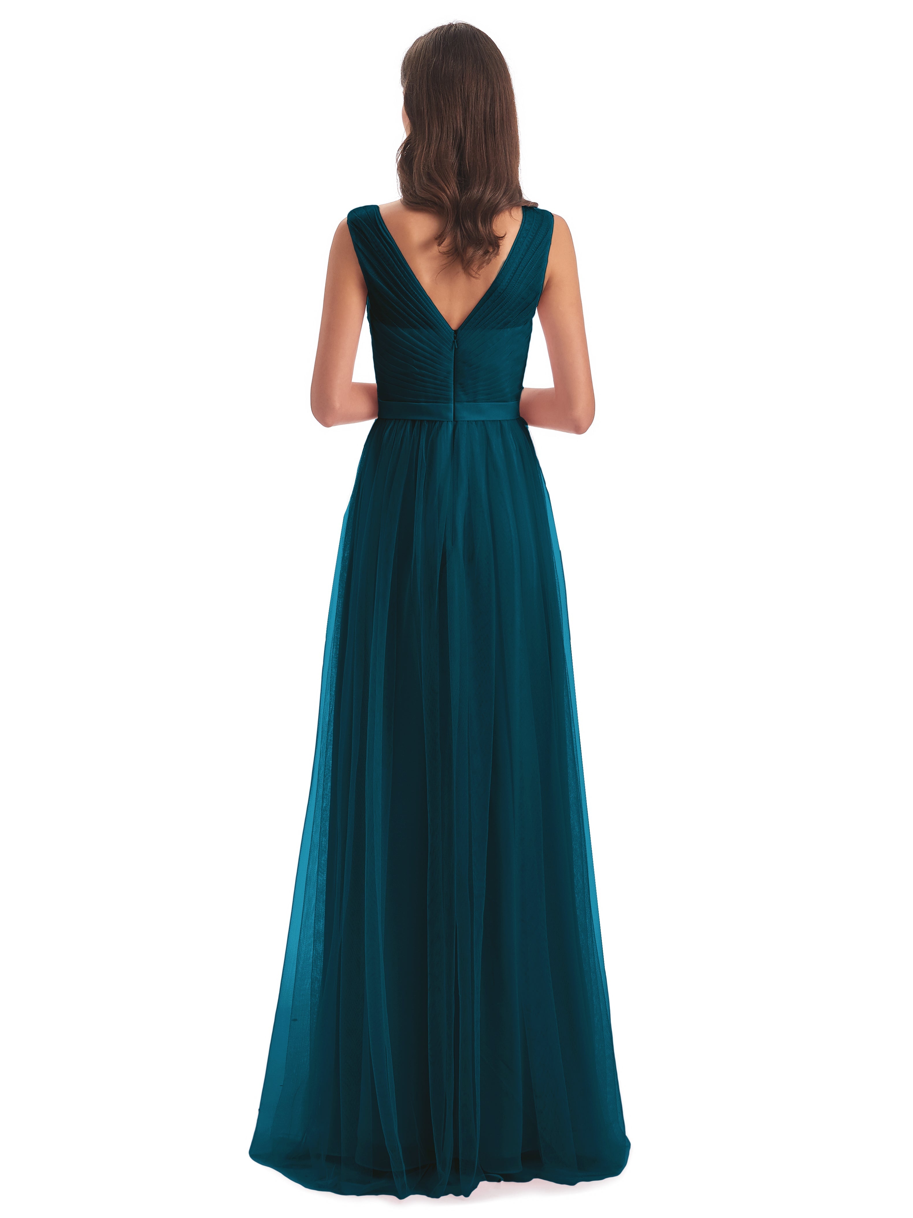 Robe De Demoiselle D'Honneur Bleu Encre Mila Dos En V Tulle Robes Demoiselle D'Honneur