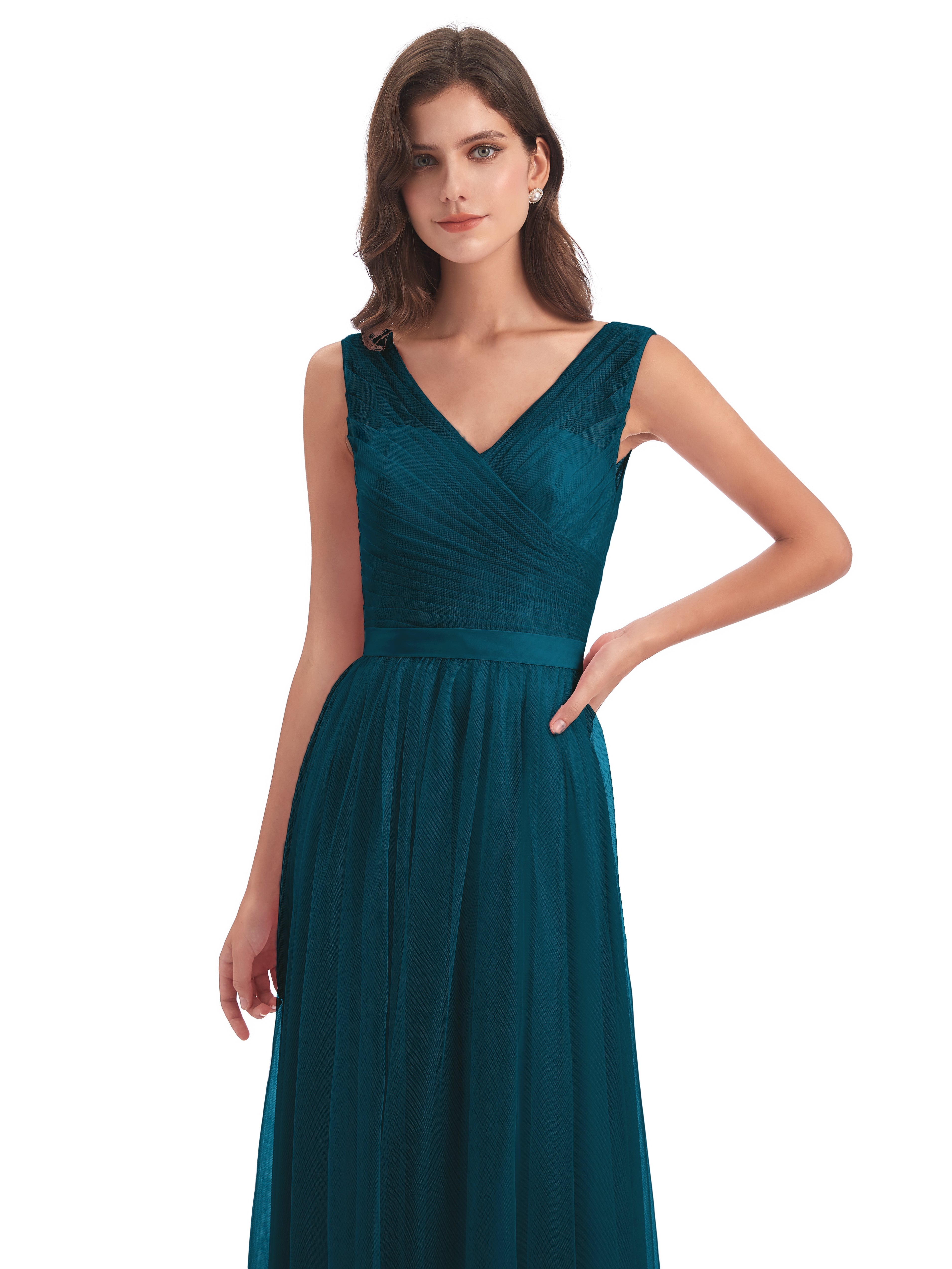 Robe De Demoiselle D'Honneur Bleu Encre Mila Dos En V Tulle Robes Demoiselle D'Honneur