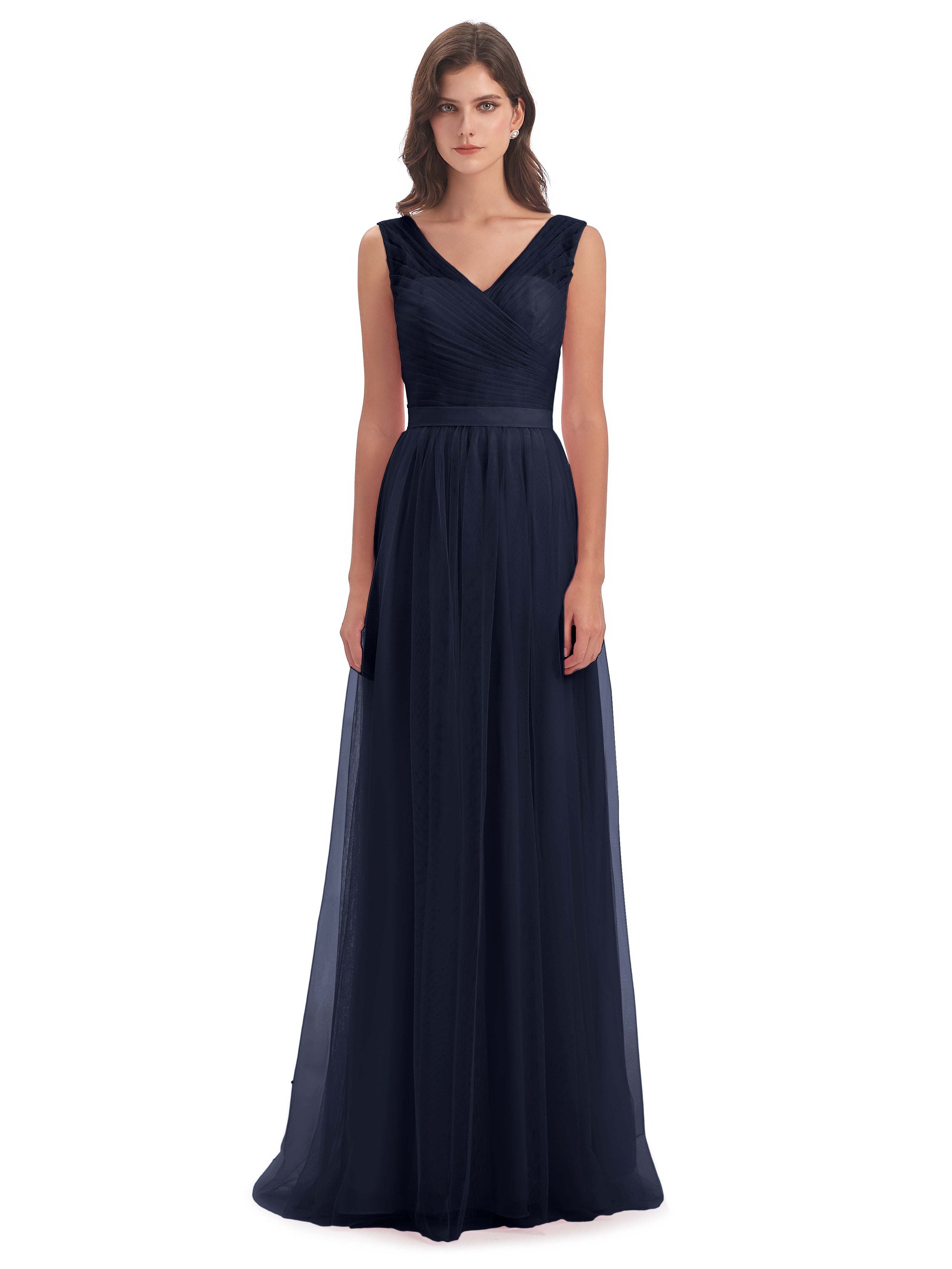 Demoiselle D'Honneur Bleu Marine Mila Dos En V Tulle Robes Demoiselle D'Honneur