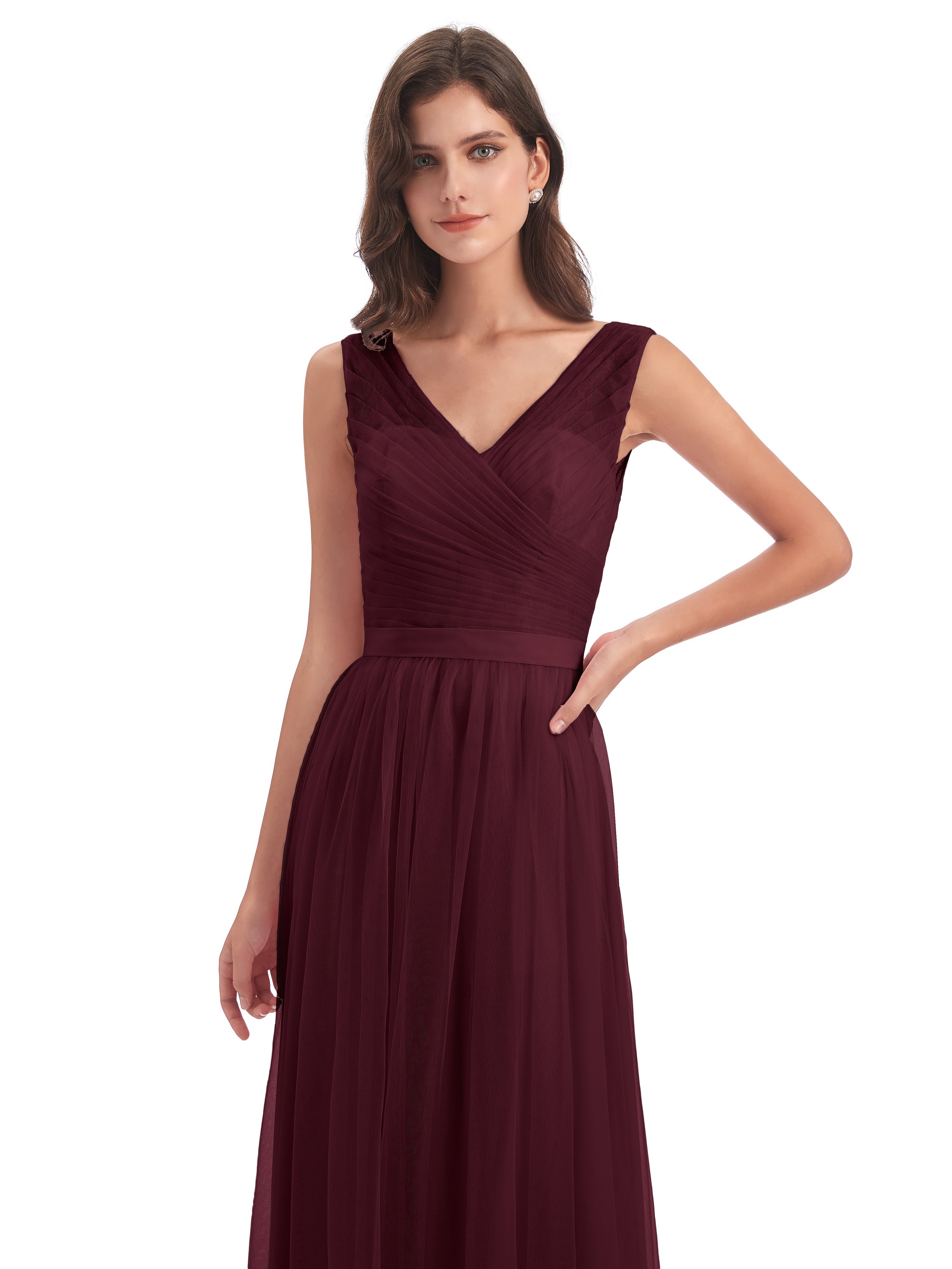 Robes De Demoiselle D'Honneur Cabernet Mila Dos En V Tulle Robes Demoiselle D'Honneur