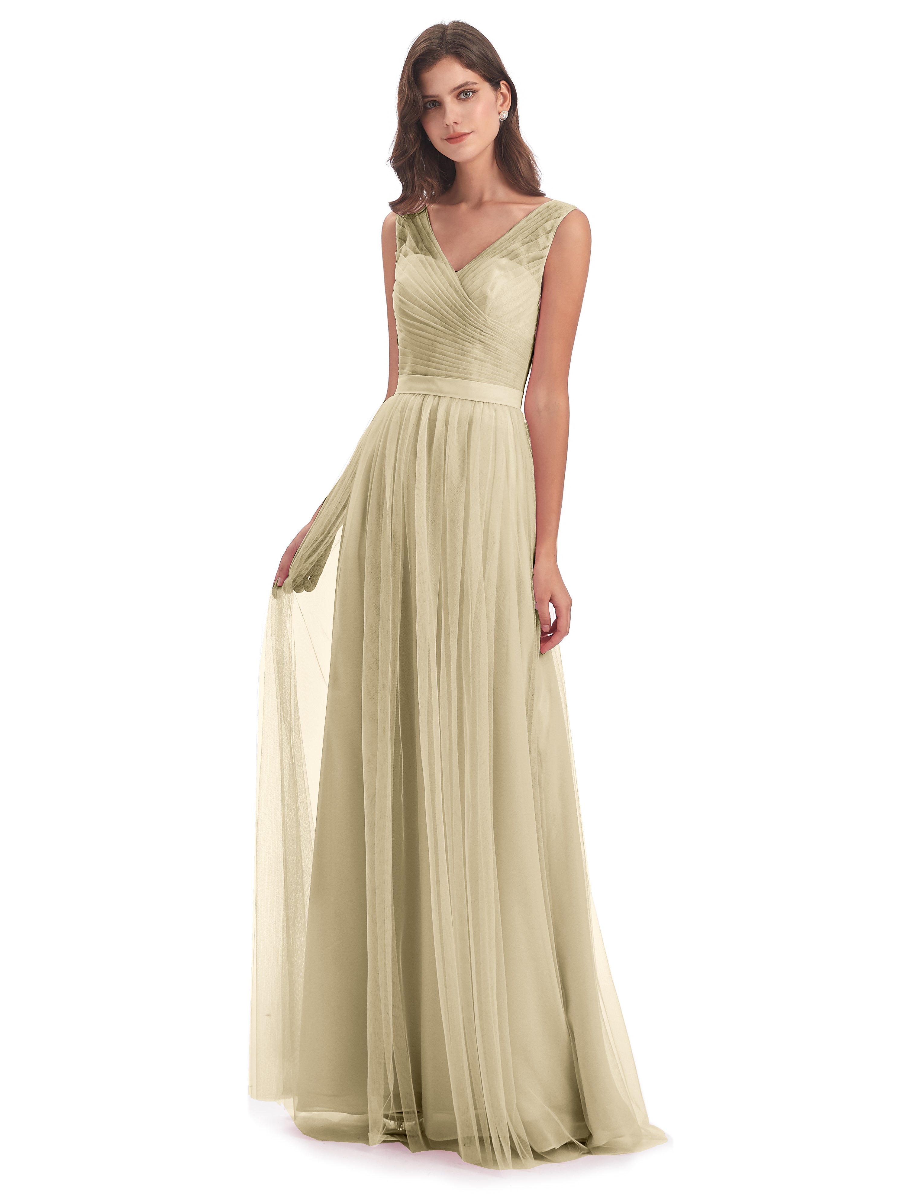 Robe De Demoiselle D'Honneur Champagne Mila Dos En V Tulle Robes Demoiselle D'Honneur