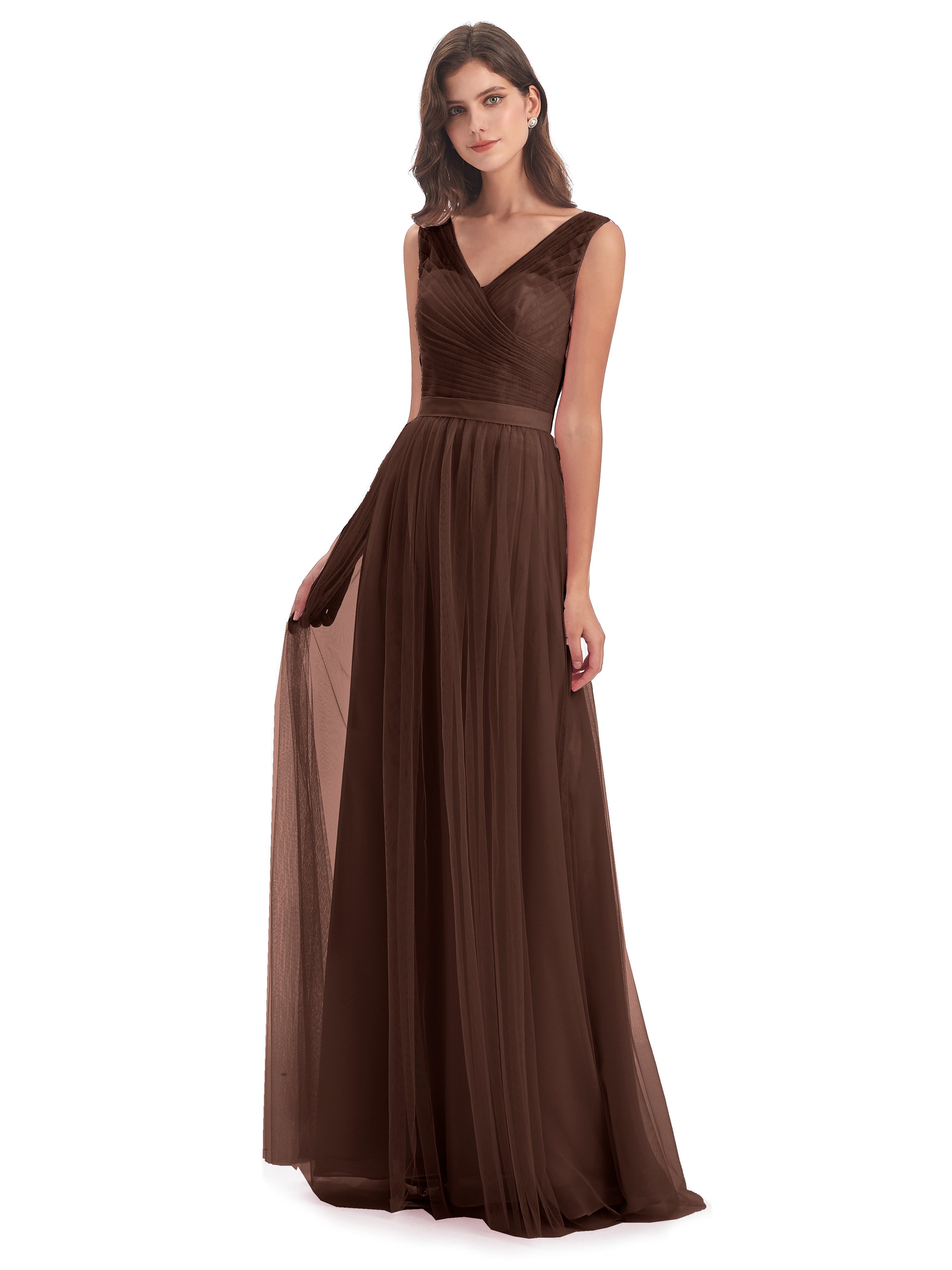 Robe Marron Chocolat Demoiselle D Honneur Mila Dos En V Tulle Robes Demoiselle D'Honneur