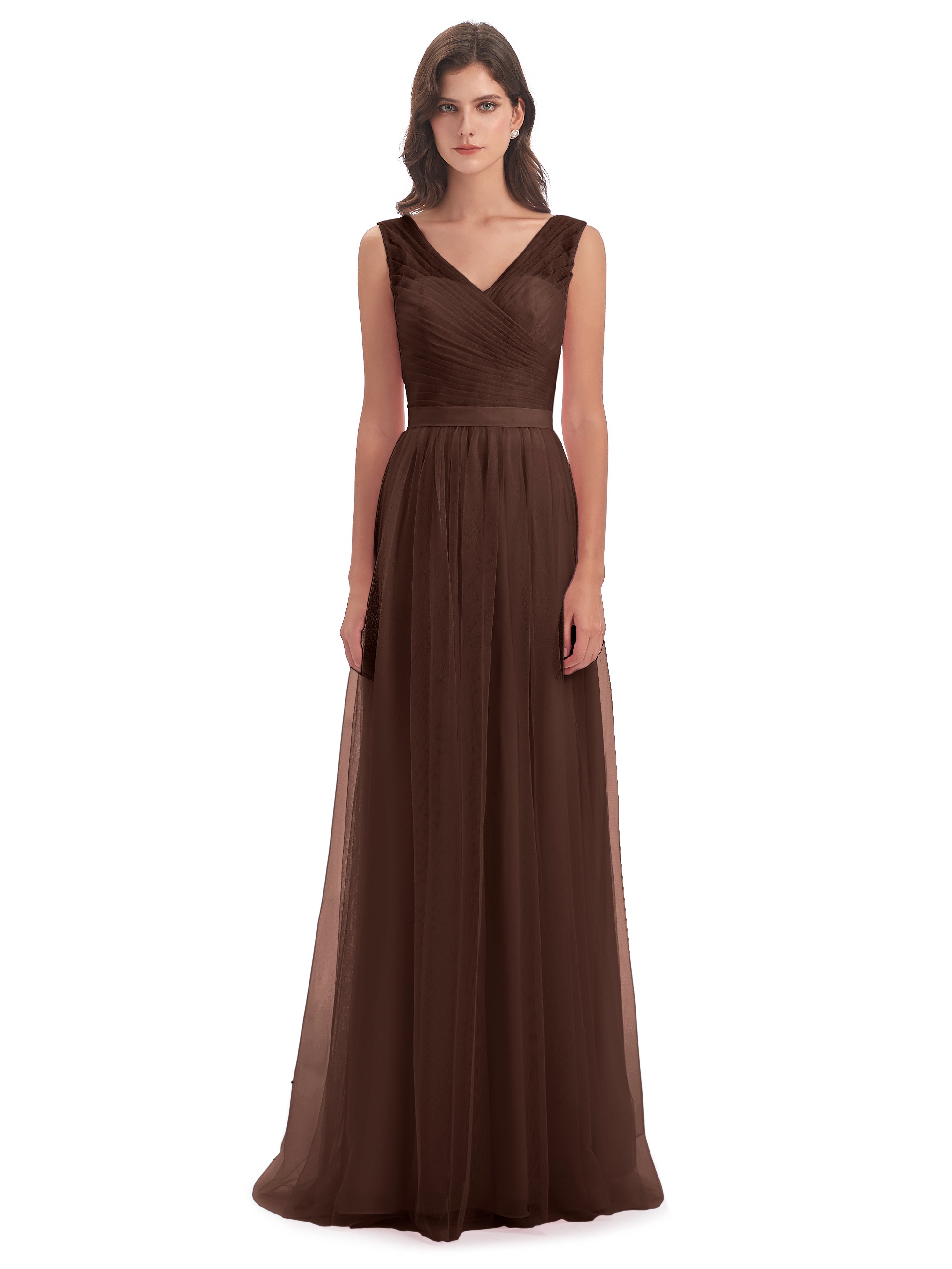 Robe Marron Chocolat Demoiselle D Honneur Mila Dos En V Tulle Robes Demoiselle D'Honneur