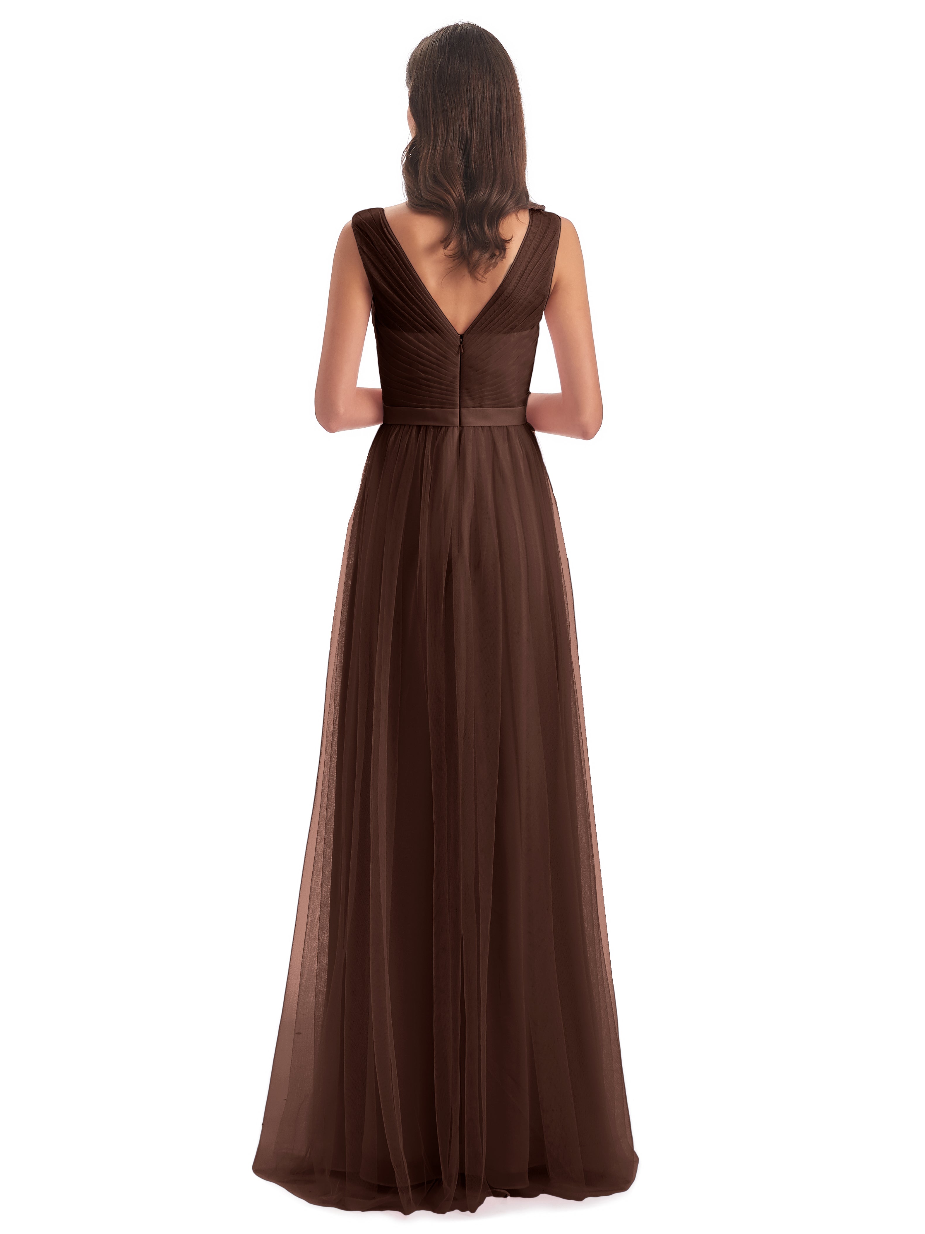 Robe Marron Chocolat Demoiselle D Honneur Mila Dos En V Tulle Robes Demoiselle D'Honneur