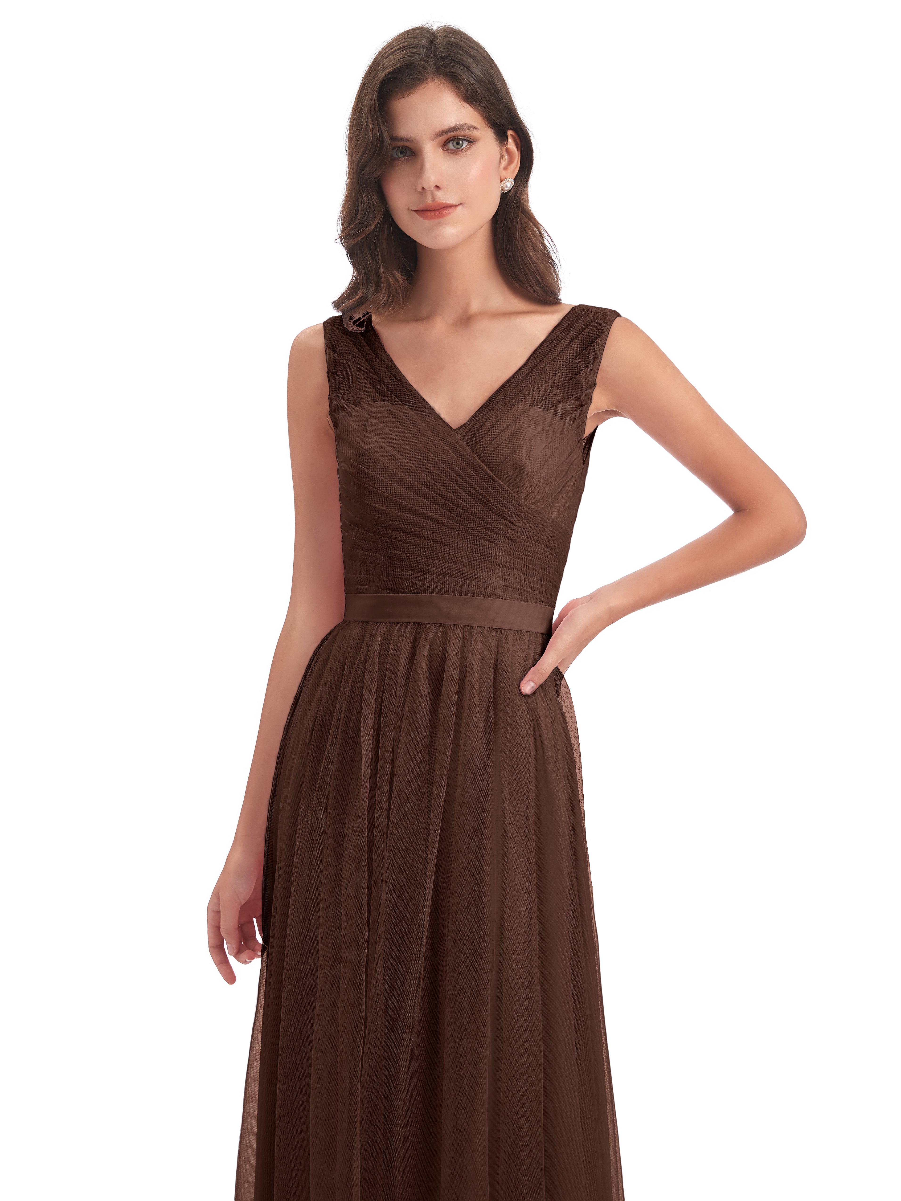 Robe Marron Chocolat Demoiselle D Honneur Mila Dos En V Tulle Robes Demoiselle D'Honneur