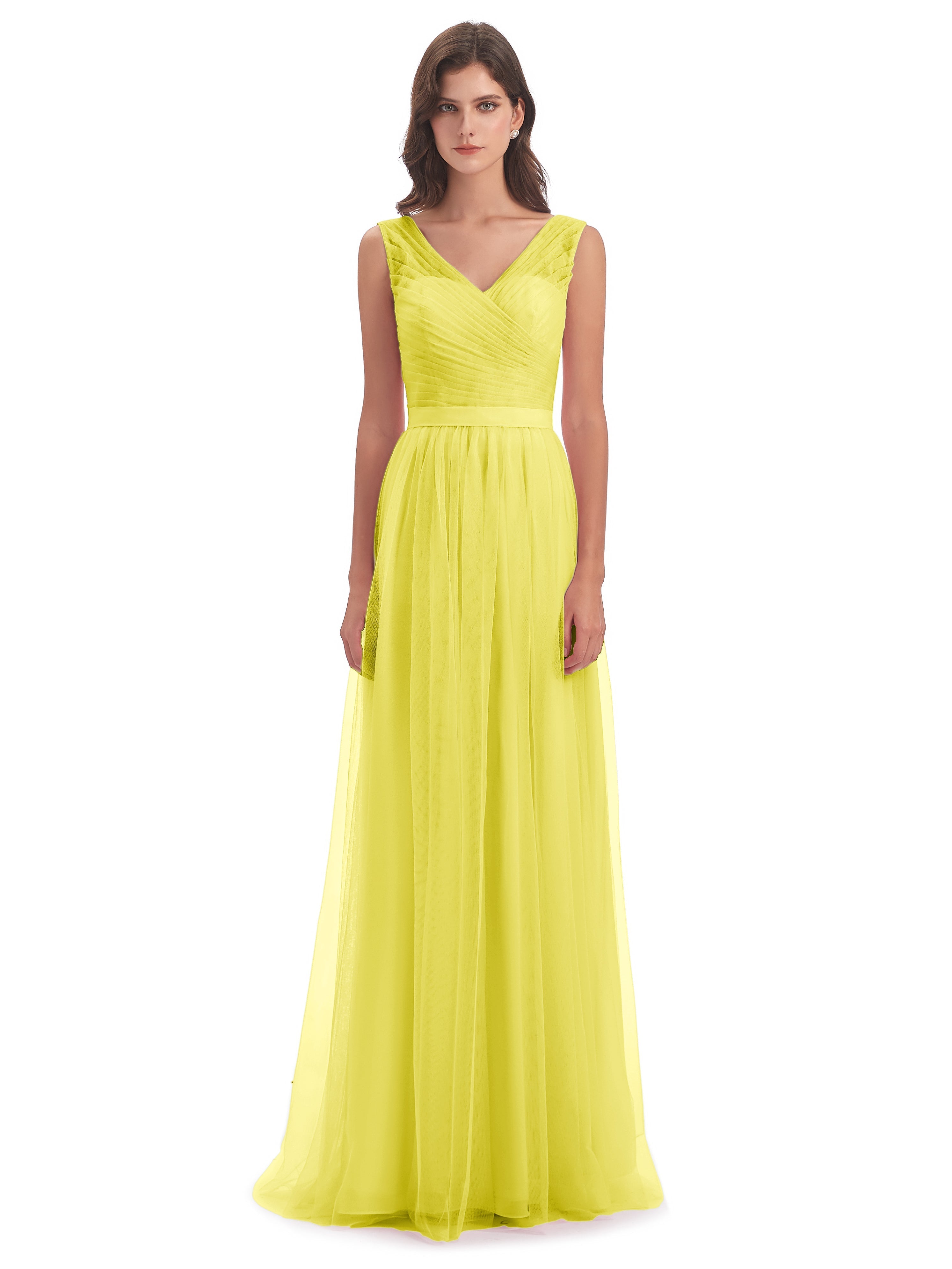 Robes De Demoiselle D'Honneur Citron Mila Dos En V Tulle Robes Demoiselle D'Honneur