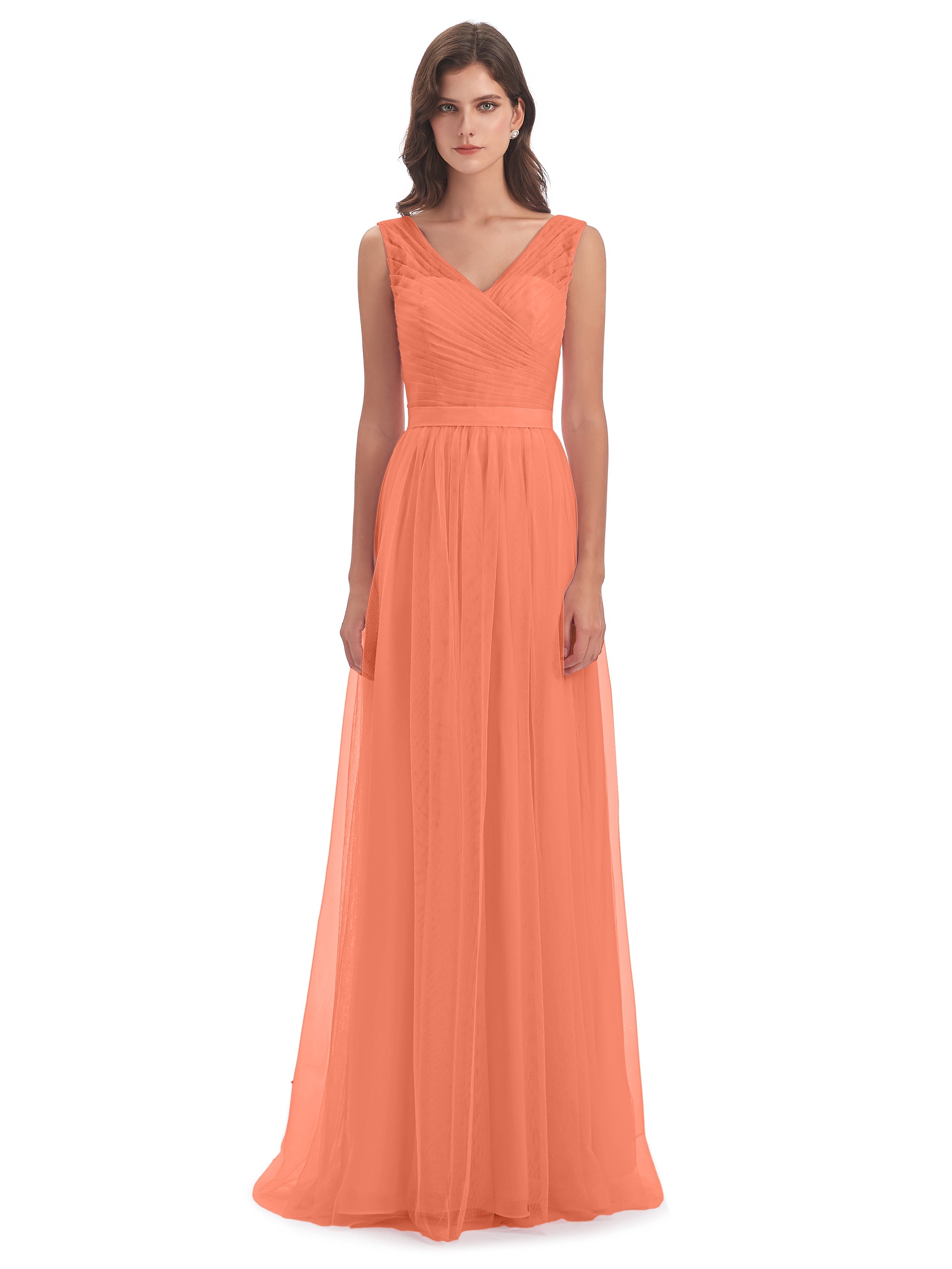 Robes De Demoiselle D'Honneur Coucher De Soleil Mila Dos En V Tulle Robes Demoiselle D'Honneur