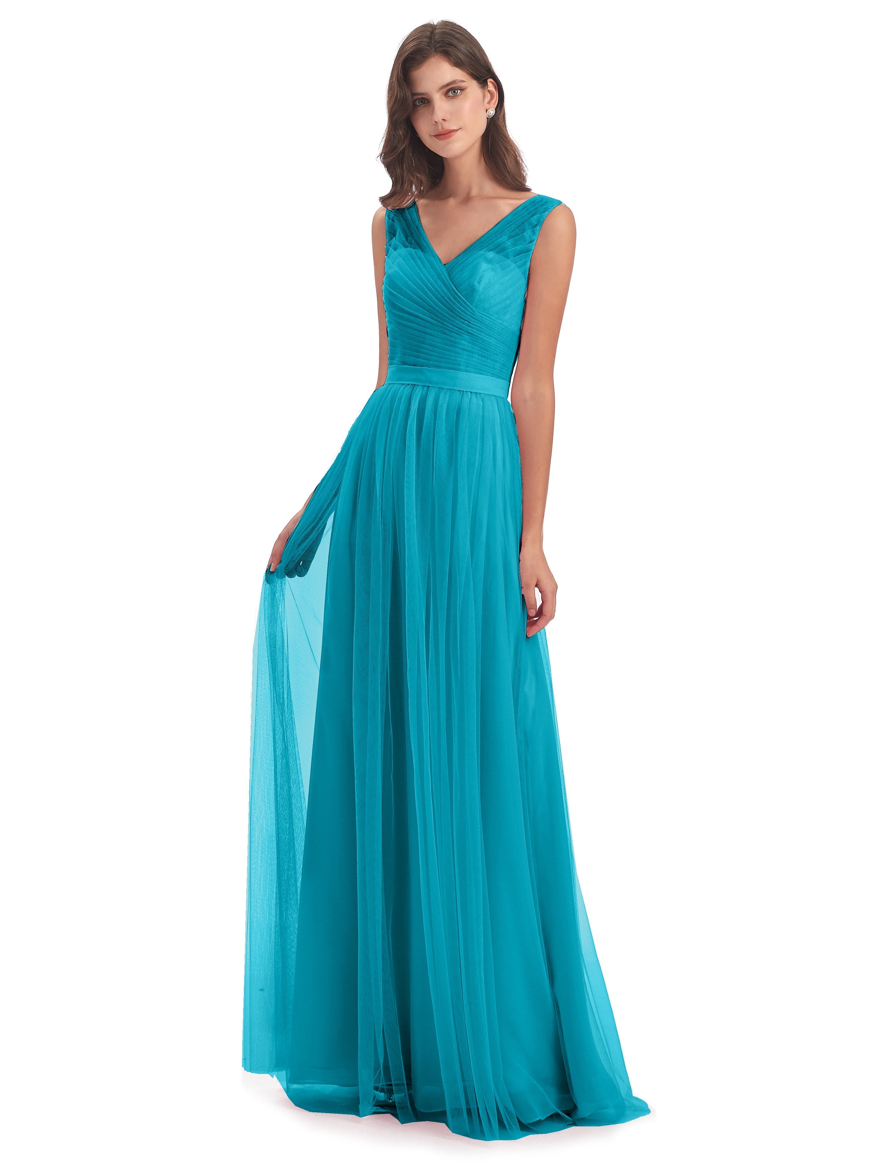 Robes De Demoiselle D'Honneur Vert Jade Mila Dos En V Tulle Robes Demoiselle D'Honneur