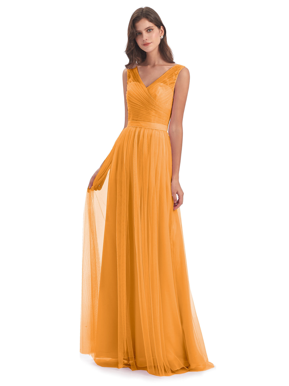 Robes De Demoiselle D'Honneur Mandarine Mila Dos En V Tulle Robes Demoiselle D'Honneur