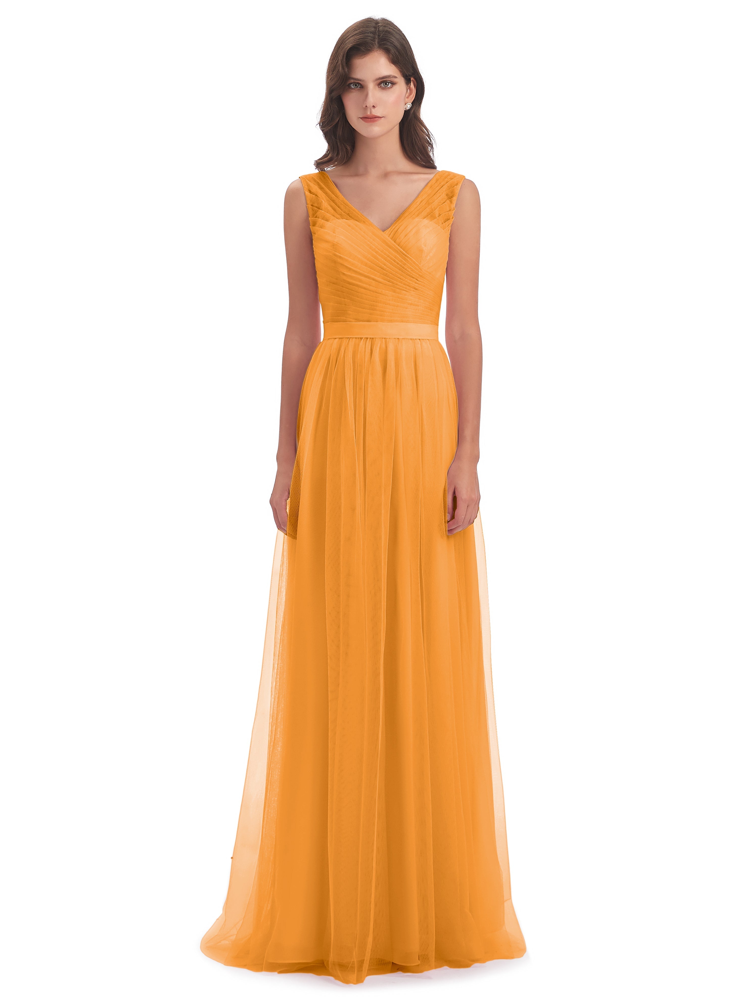 Robes De Demoiselle D'Honneur Mandarine Mila Dos En V Tulle Robes Demoiselle D'Honneur