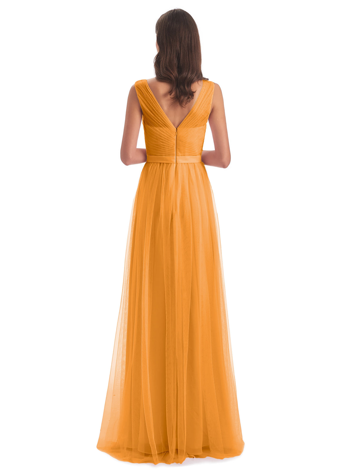 Robes De Demoiselle D'Honneur Mandarine Mila Dos En V Tulle Robes Demoiselle D'Honneur