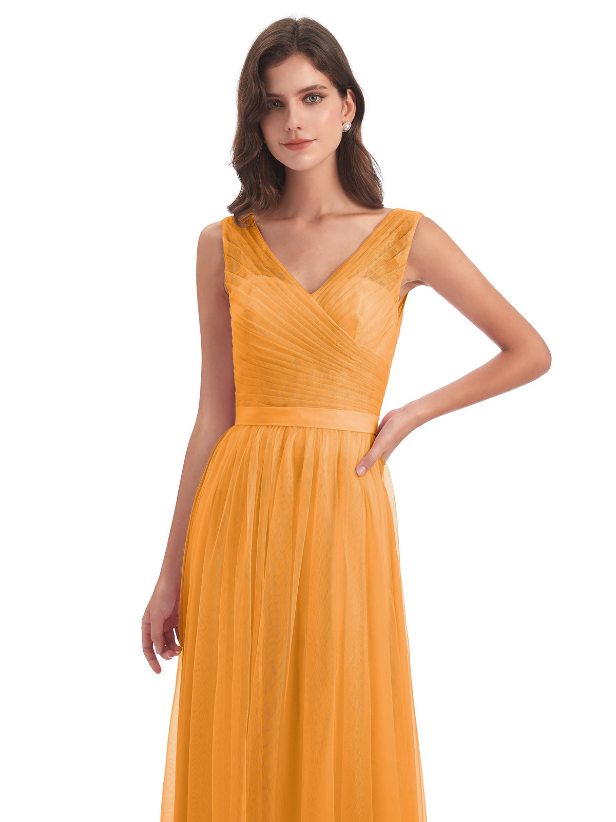 Robes De Demoiselle D'Honneur Mandarine Mila Dos En V Tulle Robes Demoiselle D'Honneur