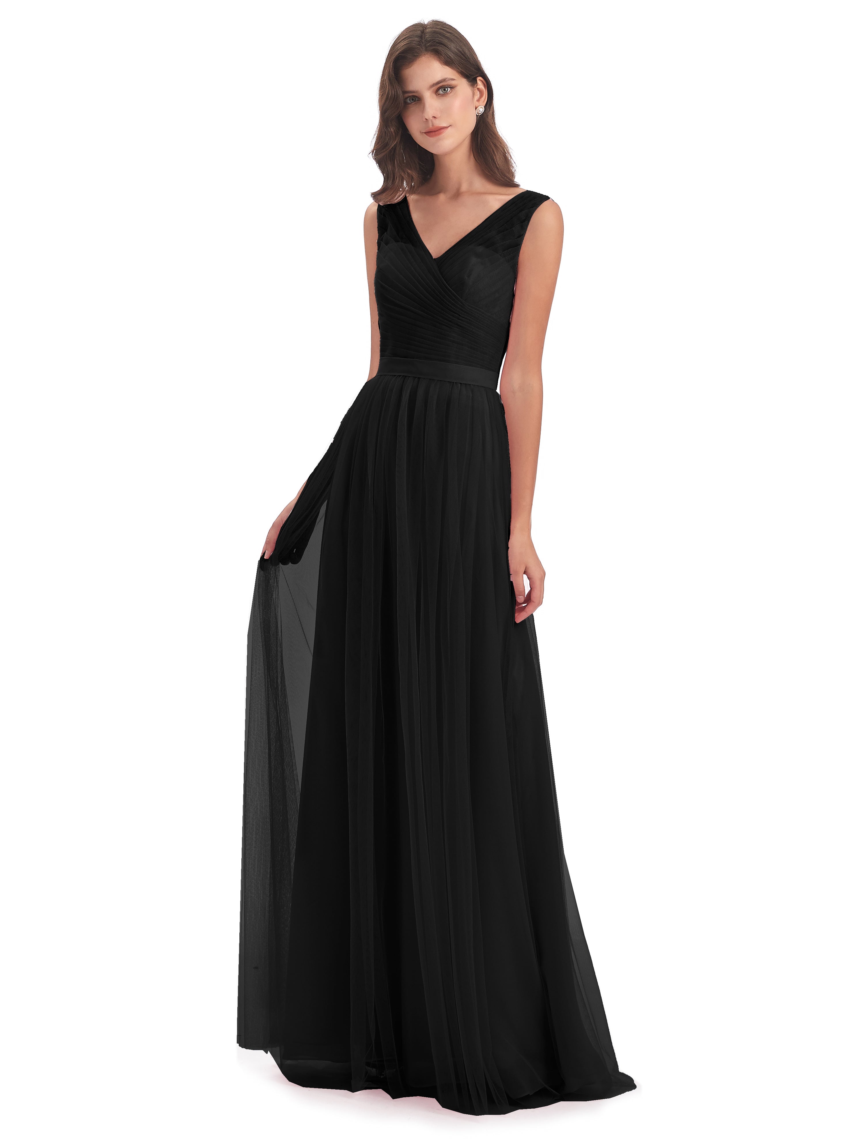 Demoiselle D Honneur Robe Noir Mila Dos En V Tulle Robes Demoiselle D'Honneur