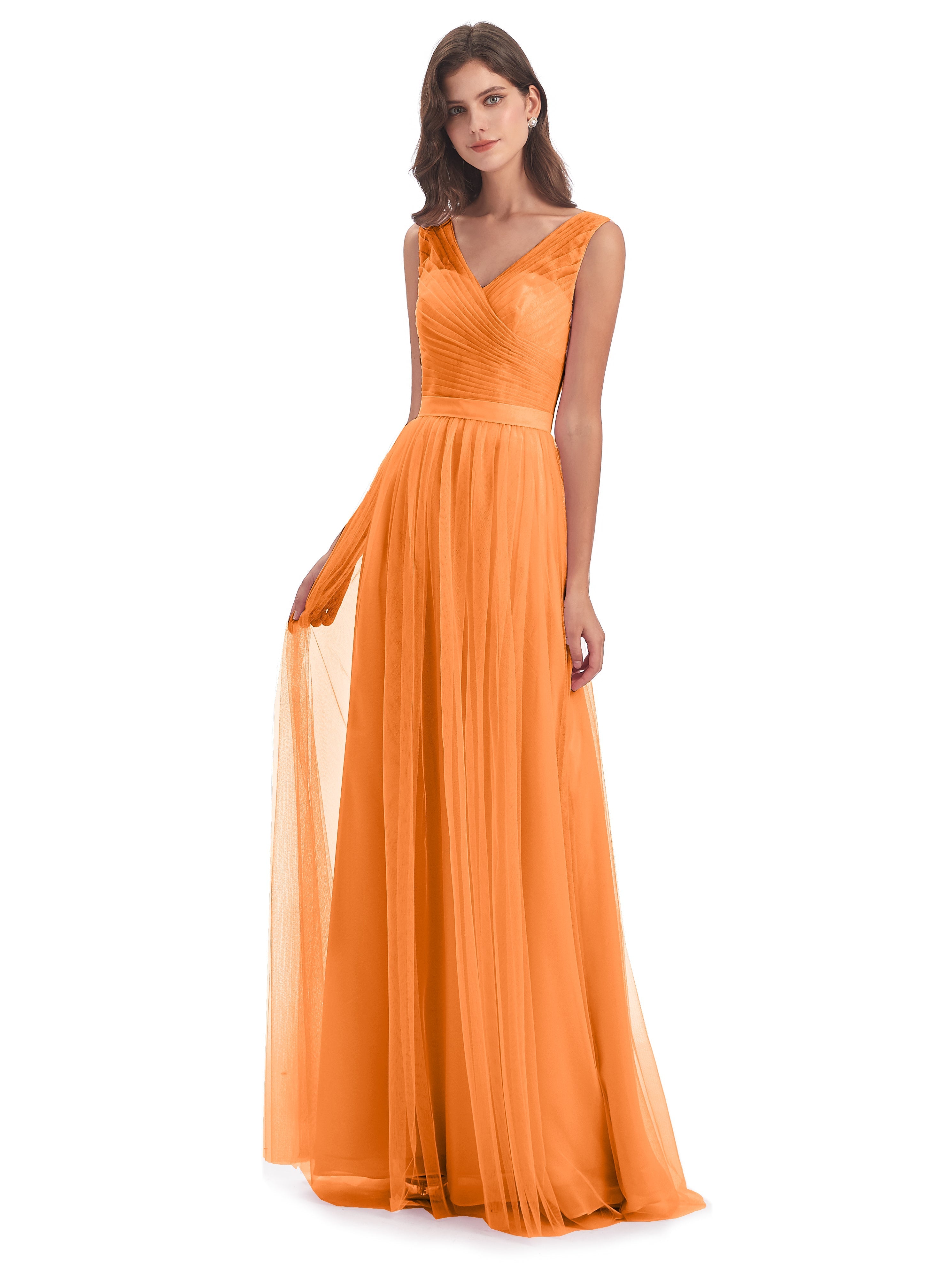 Robe Demoiselle D Honneur Orange Mila Dos En V Tulle Robes Demoiselle D'Honneur