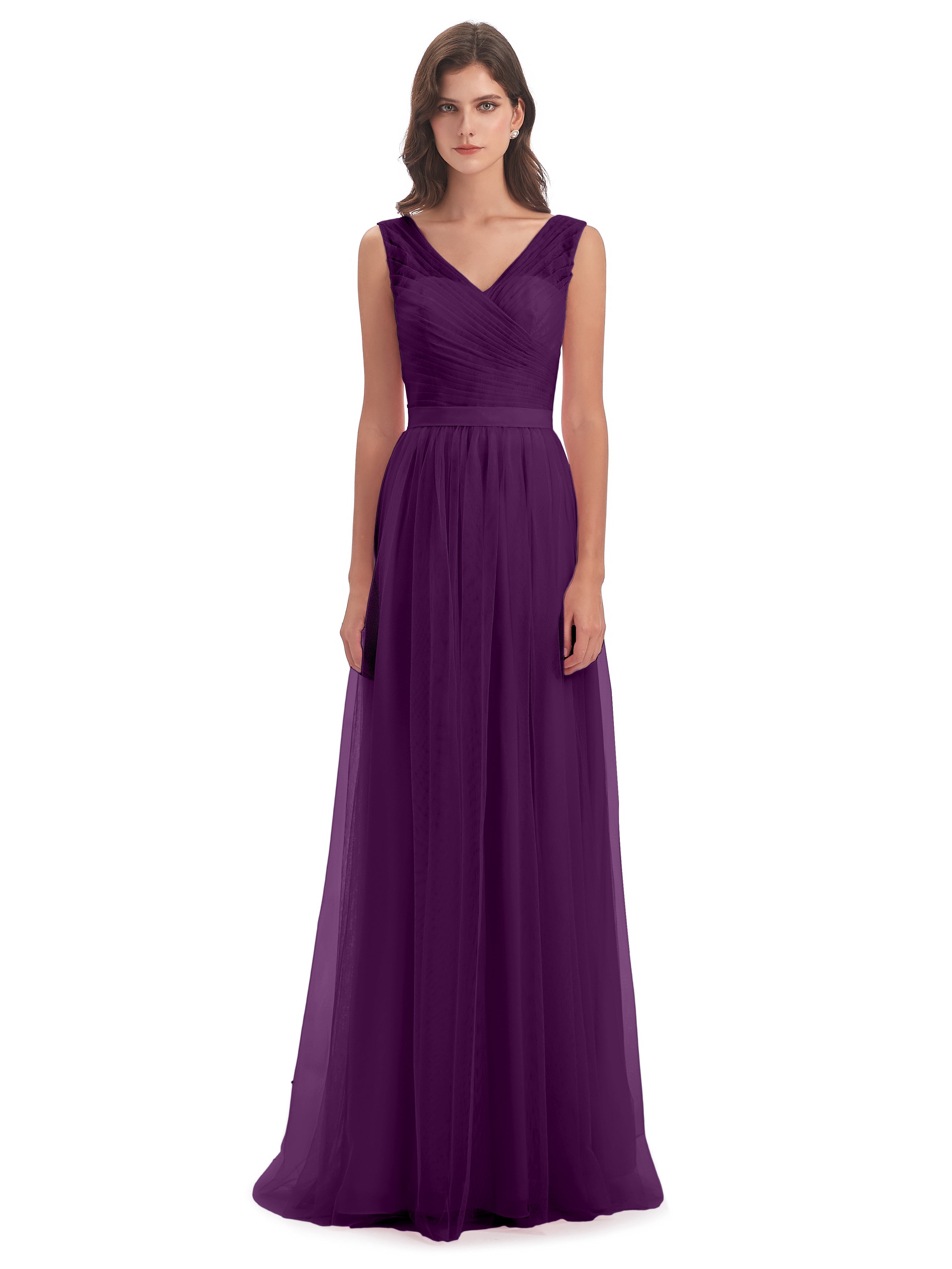 Robes De Demoiselle D'Honneur En Raisin Mila Dos En V Tulle Robes Demoiselle D'Honneur