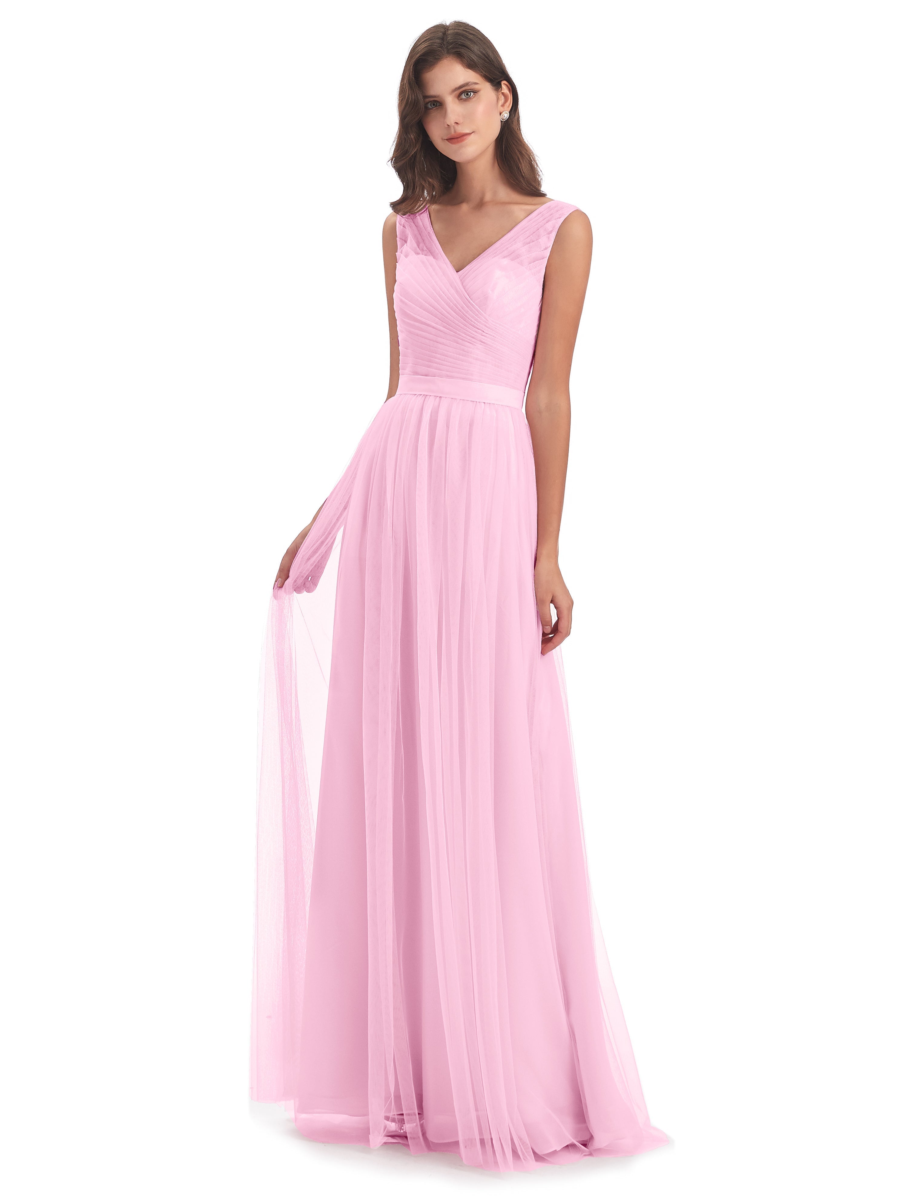 Robes De Demoiselle D'Honneur Rose Bonbon Mila Dos En V Tulle Robes Demoiselle D'Honneur