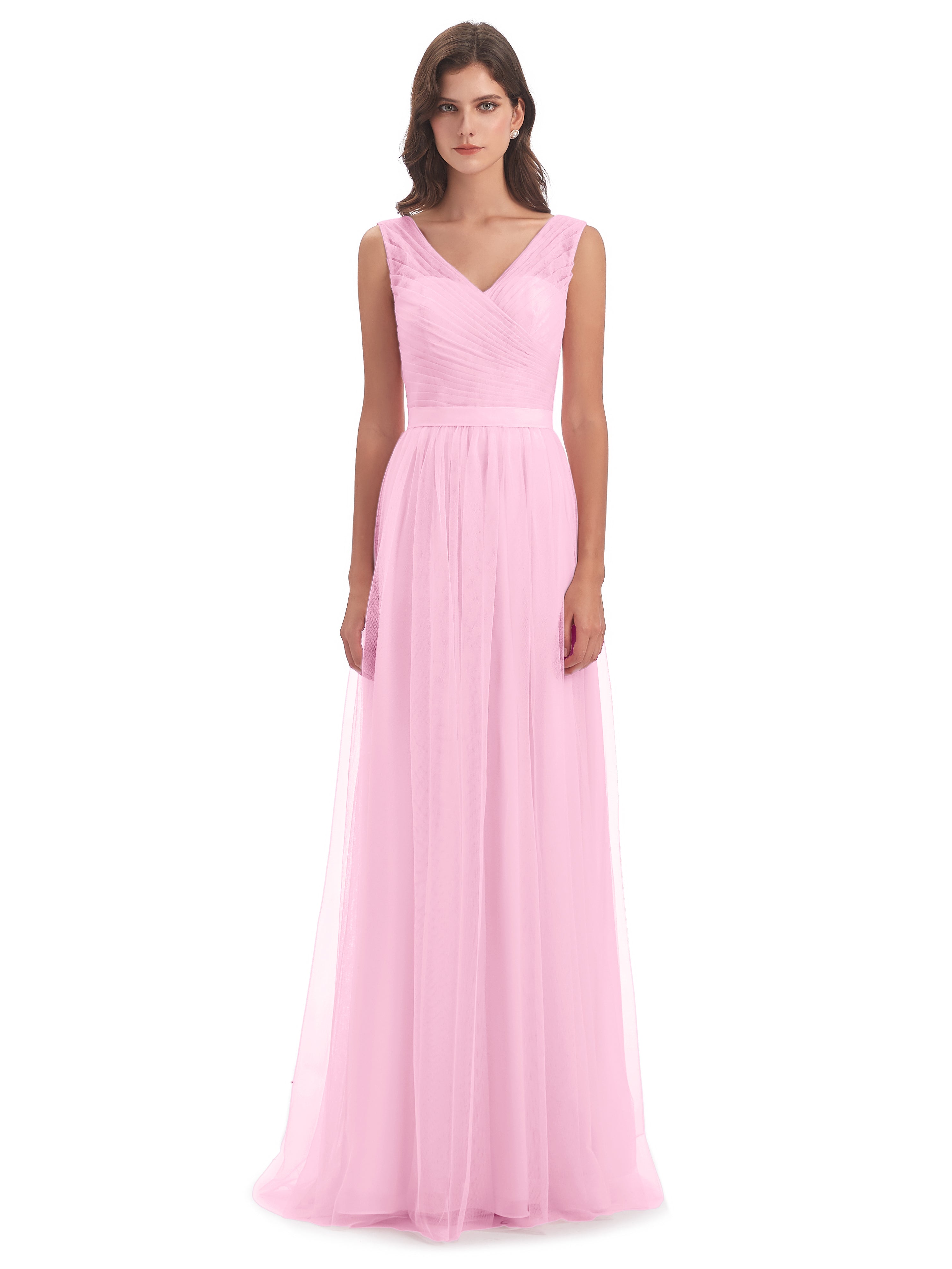 Robes De Demoiselle D'Honneur Rose Bonbon Mila Dos En V Tulle Robes Demoiselle D'Honneur
