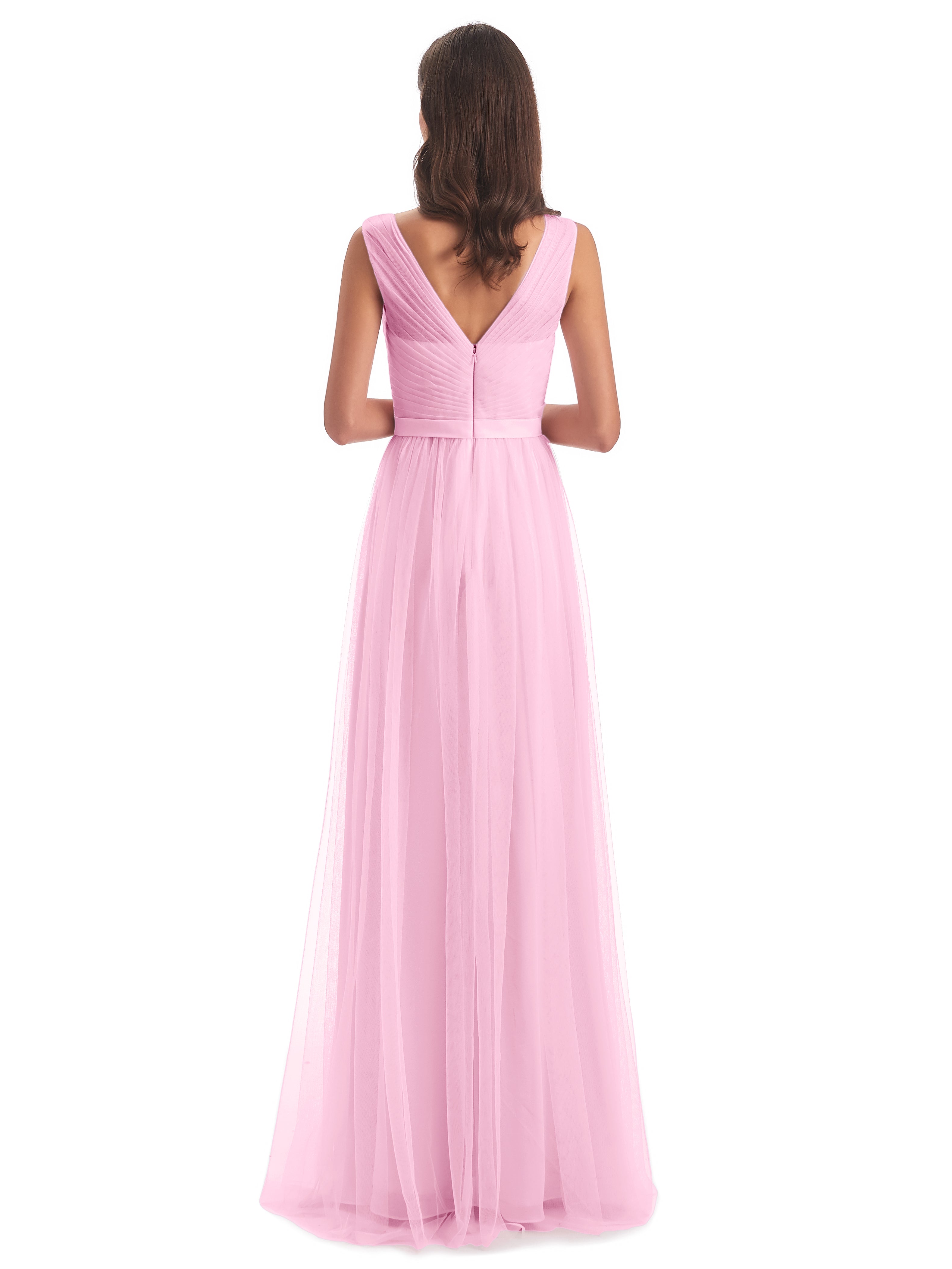 Robes De Demoiselle D'Honneur Rose Bonbon Mila Dos En V Tulle Robes Demoiselle D'Honneur