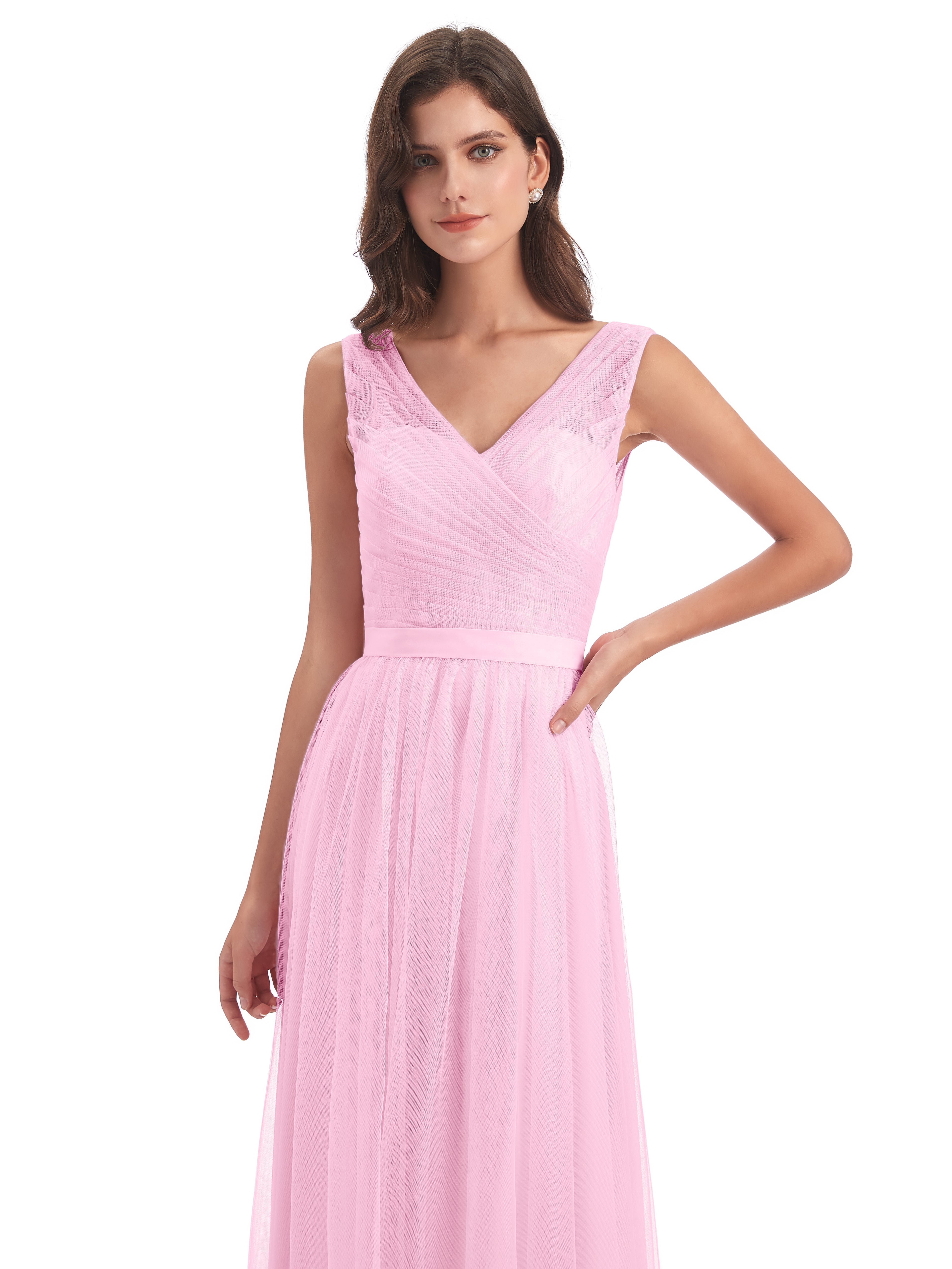 Robes De Demoiselle D'Honneur Rose Bonbon Mila Dos En V Tulle Robes Demoiselle D'Honneur
