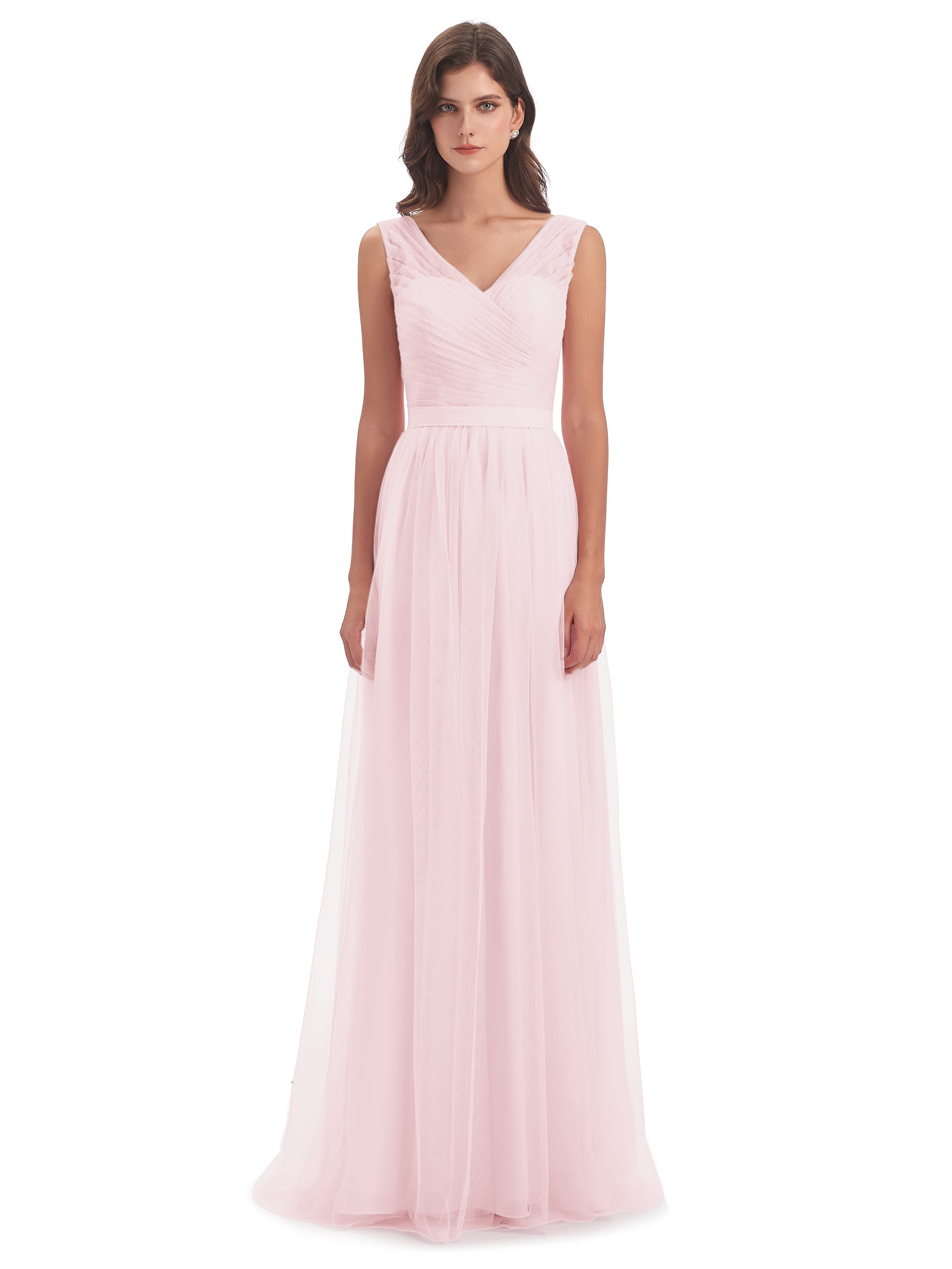 Robes Demoiselles D Honneur Rose Pale Mila Dos En V Tulle Robes Demoiselle D'Honneur