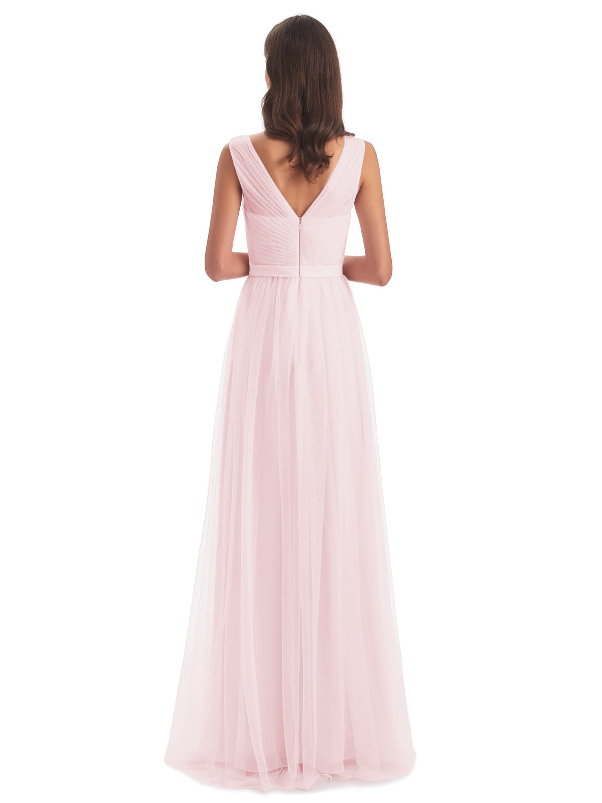 Robes Demoiselles D Honneur Rose Pale Mila Dos En V Tulle Robes Demoiselle D'Honneur