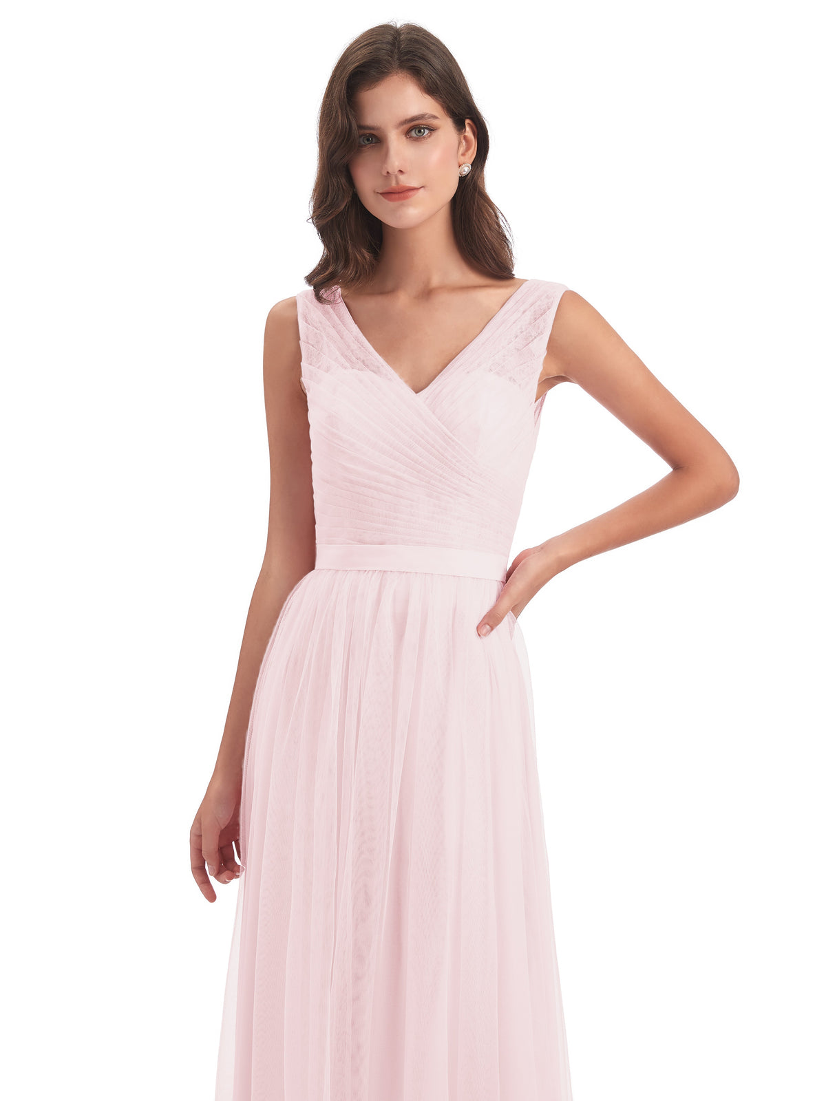 Robes Demoiselles D Honneur Rose Pale Mila Dos En V Tulle Robes Demoiselle D'Honneur