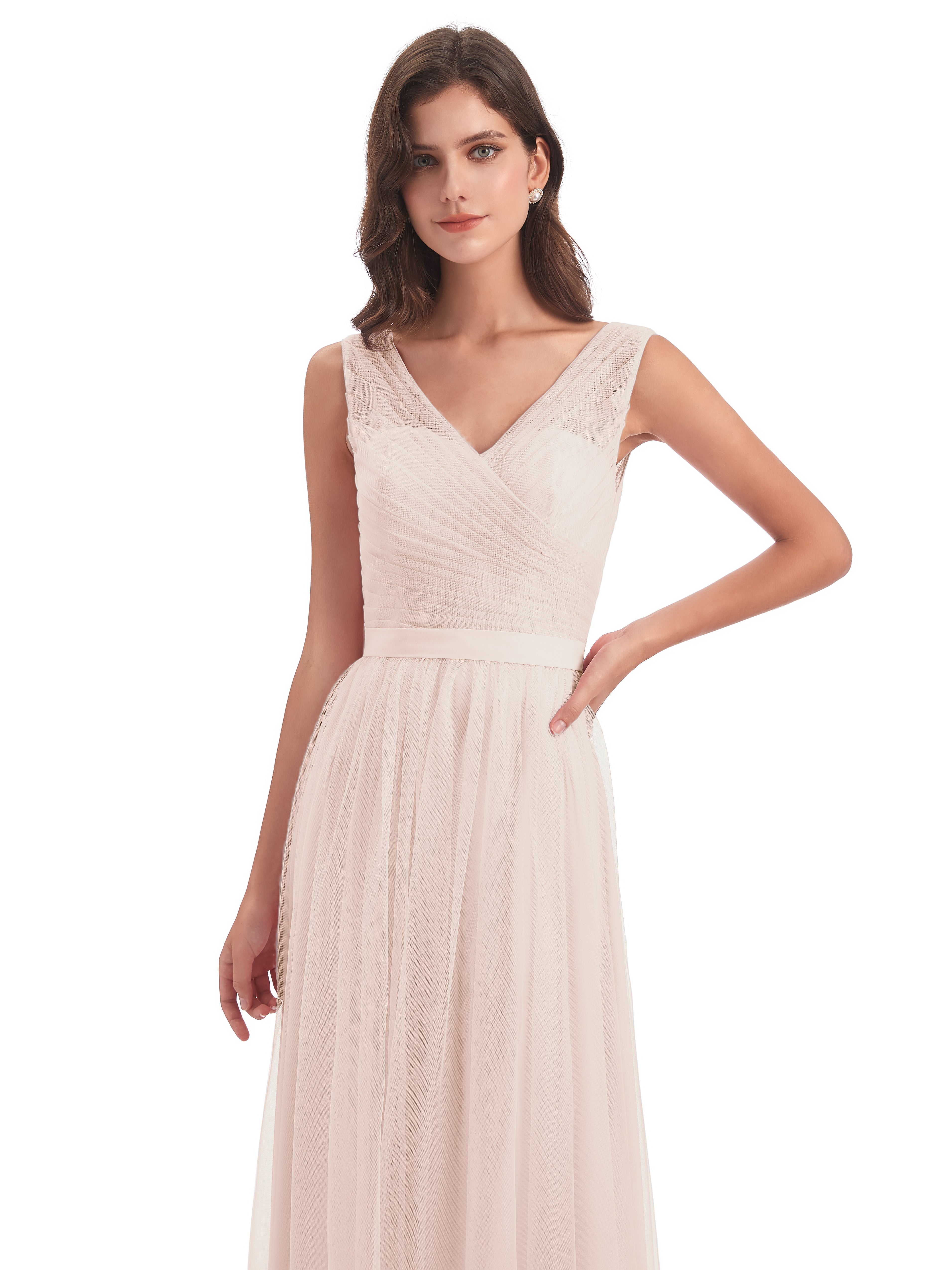 Robe De Demoiselle D'Honneur En Perles Mila Dos En V Tulle Robes Demoiselle D'Honneur