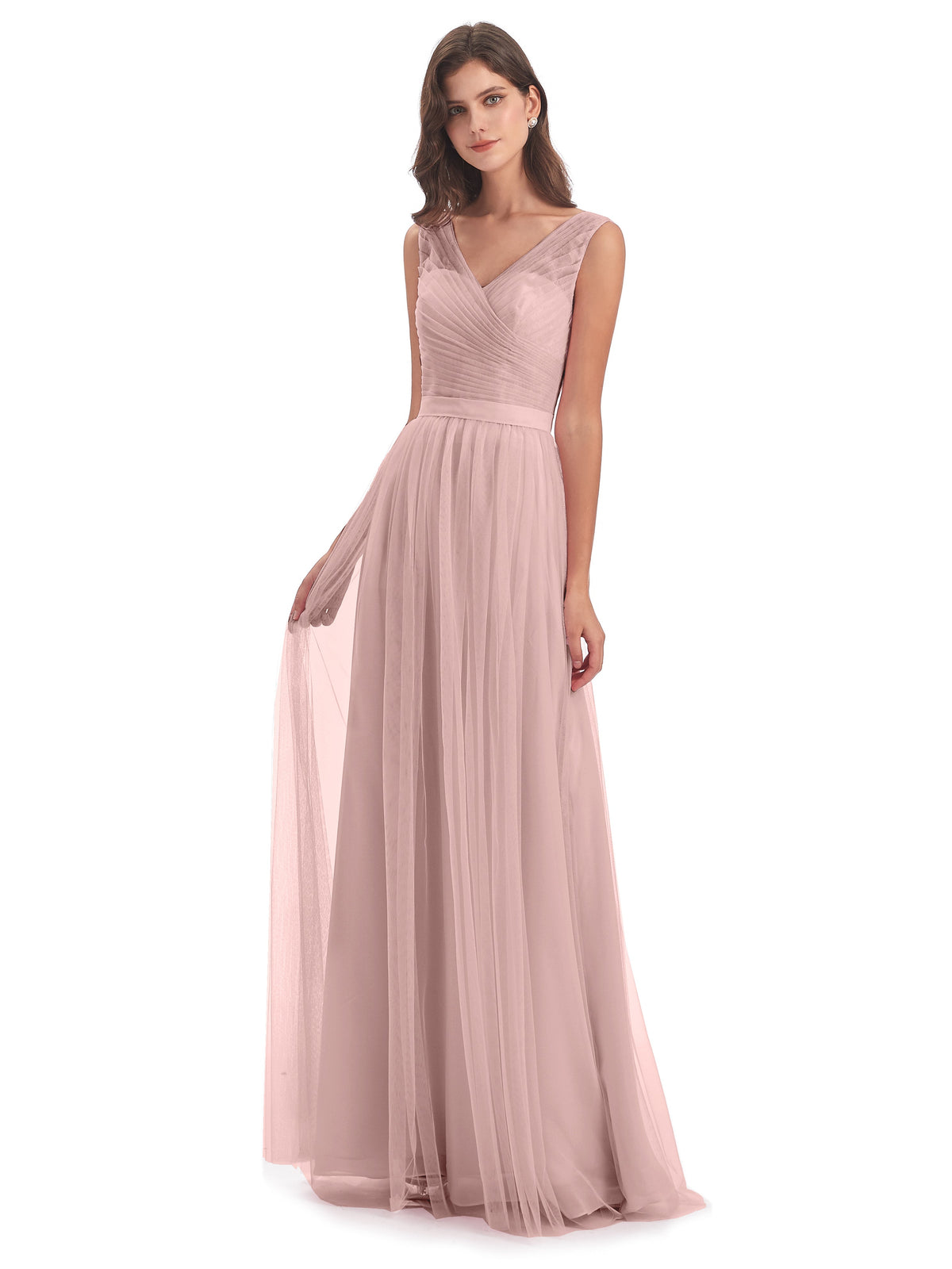 Robe Rose Poudré Mariage Demoiselle D Honneur Mila Dos En V Tulle Robes Demoiselle D'Honneur
