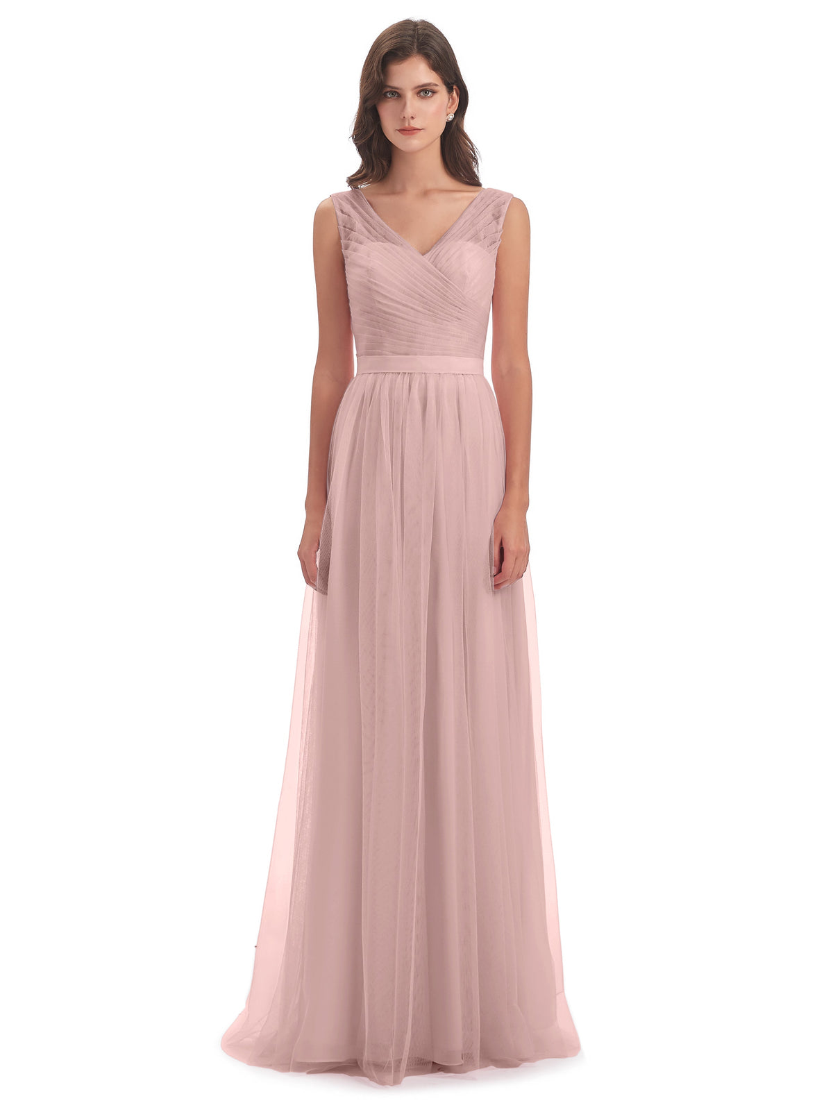 Robe Rose Poudré Mariage Demoiselle D Honneur Mila Dos En V Tulle Robes Demoiselle D'Honneur