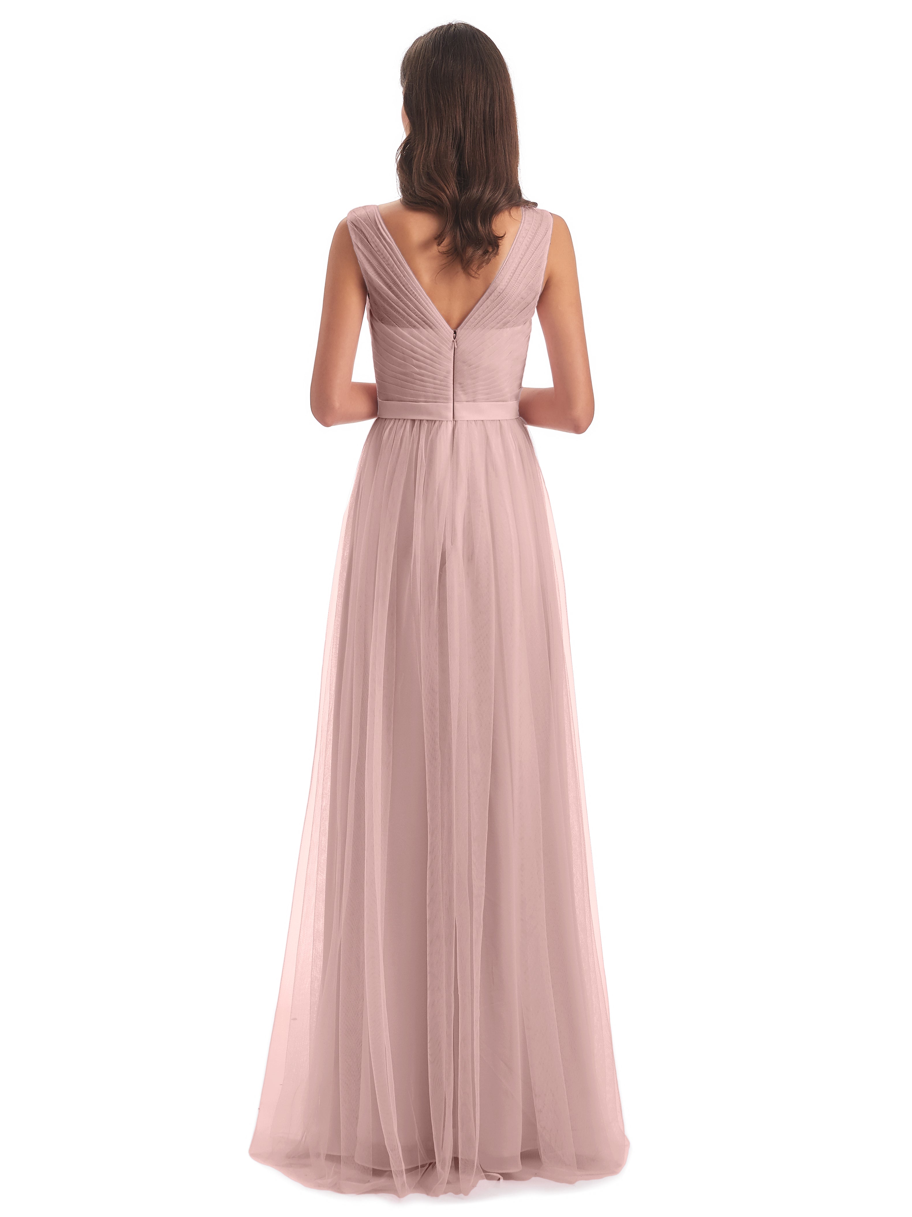 Robe Rose Poudré Mariage Demoiselle D Honneur Mila Dos En V Tulle Robes Demoiselle D'Honneur