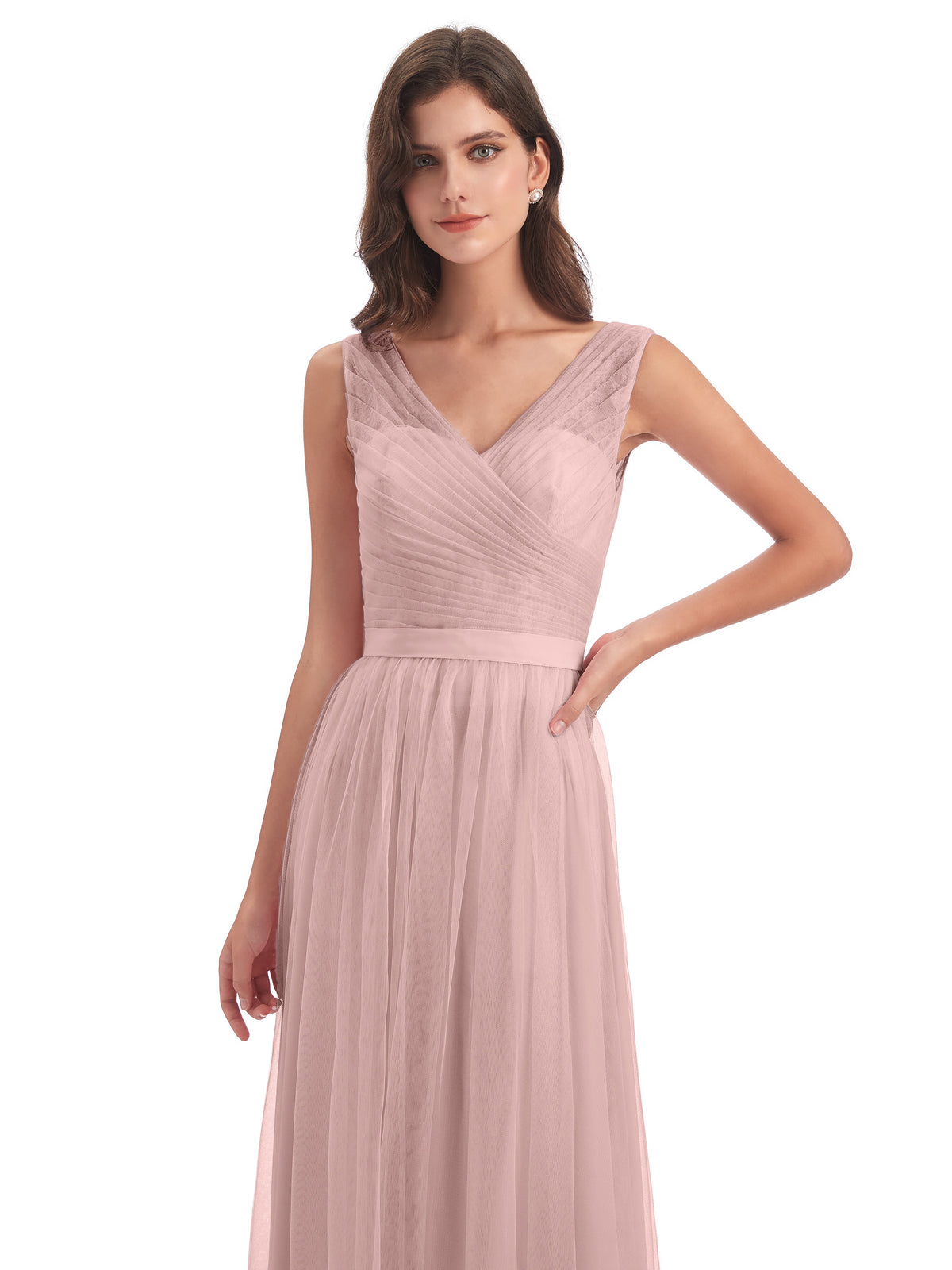 Robe Rose Poudré Mariage Demoiselle D Honneur Mila Dos En V Tulle Robes Demoiselle D'Honneur