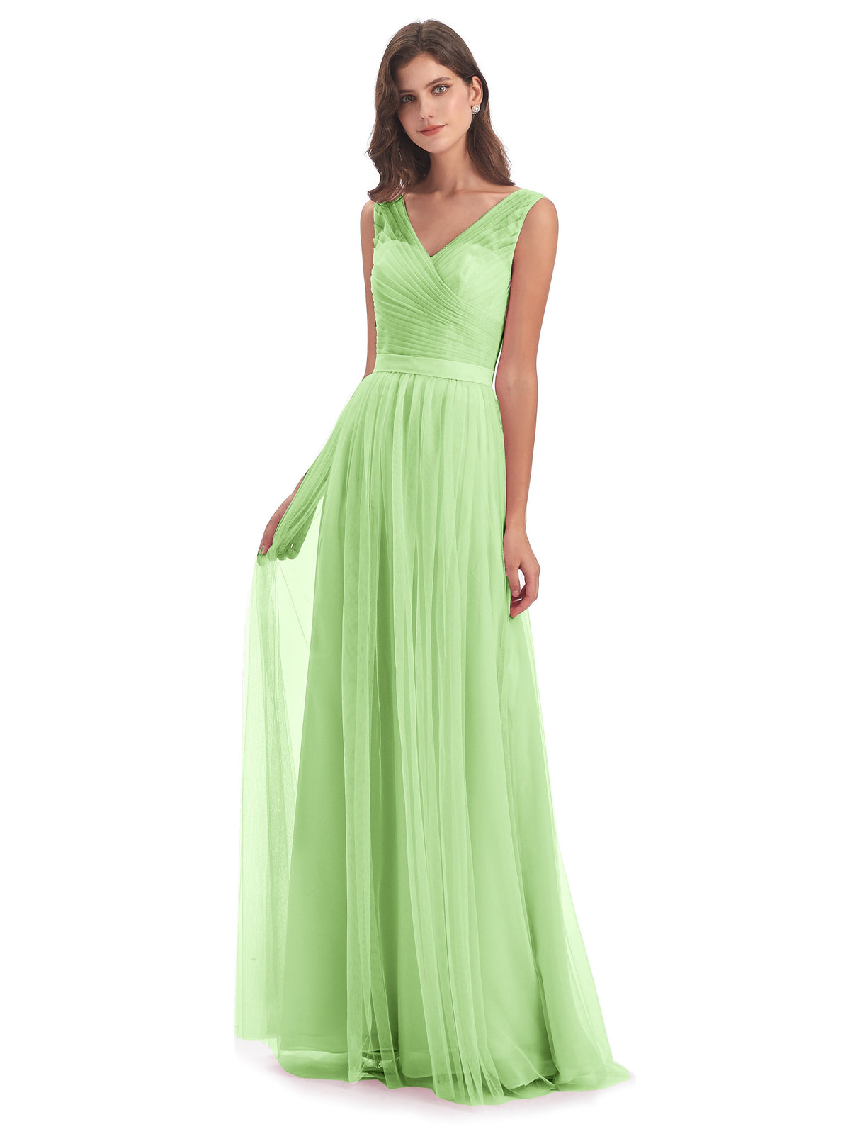 Robes Demoiselle D Honneur Vert Sauge Mila Dos En V Tulle Robes Demoiselle D'Honneur
