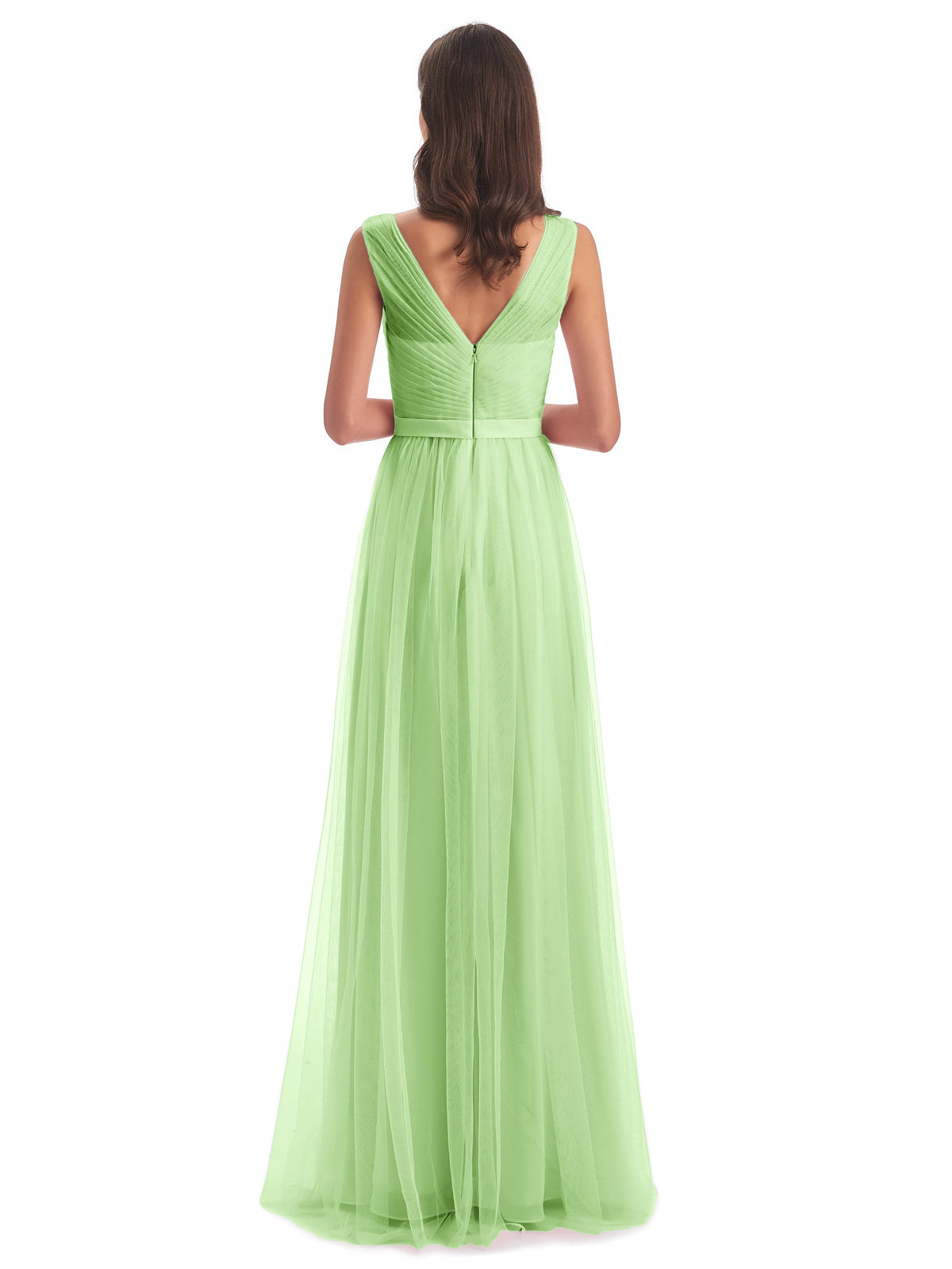 Robes Demoiselle D Honneur Vert Sauge Mila Dos En V Tulle Robes Demoiselle D'Honneur