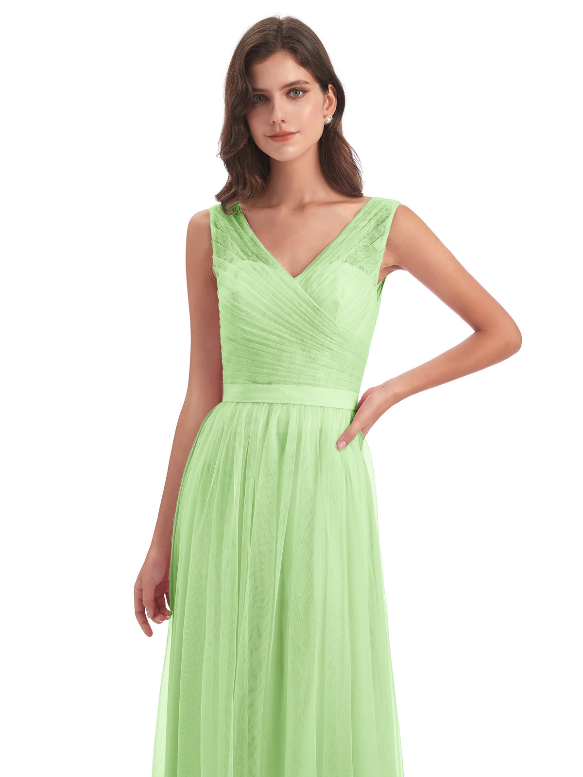 Robes Demoiselle D Honneur Vert Sauge Mila Dos En V Tulle Robes Demoiselle D'Honneur