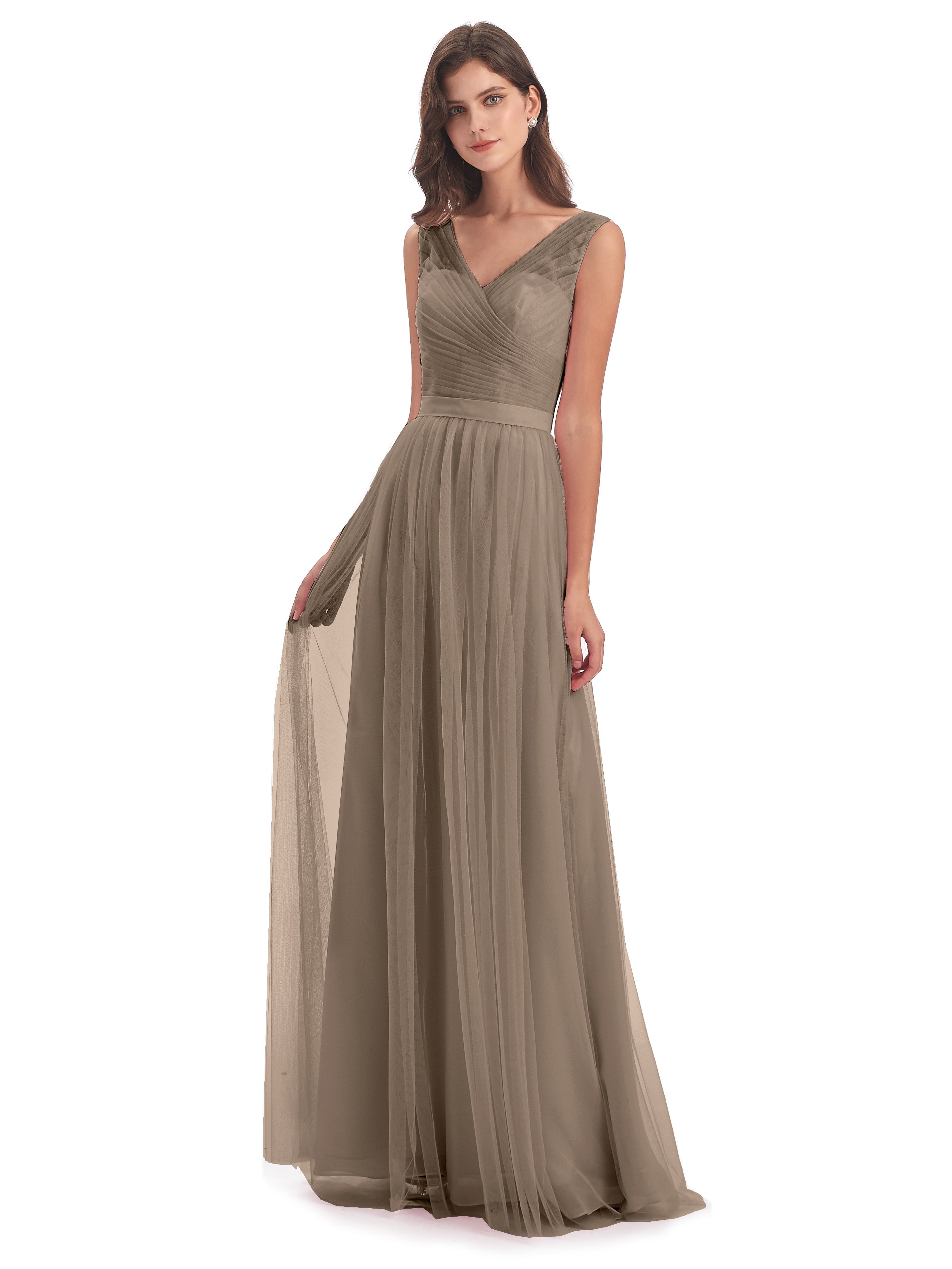 Robe Ceremonie Taupe Mila Dos En V Tulle Robes Demoiselle D'Honneur