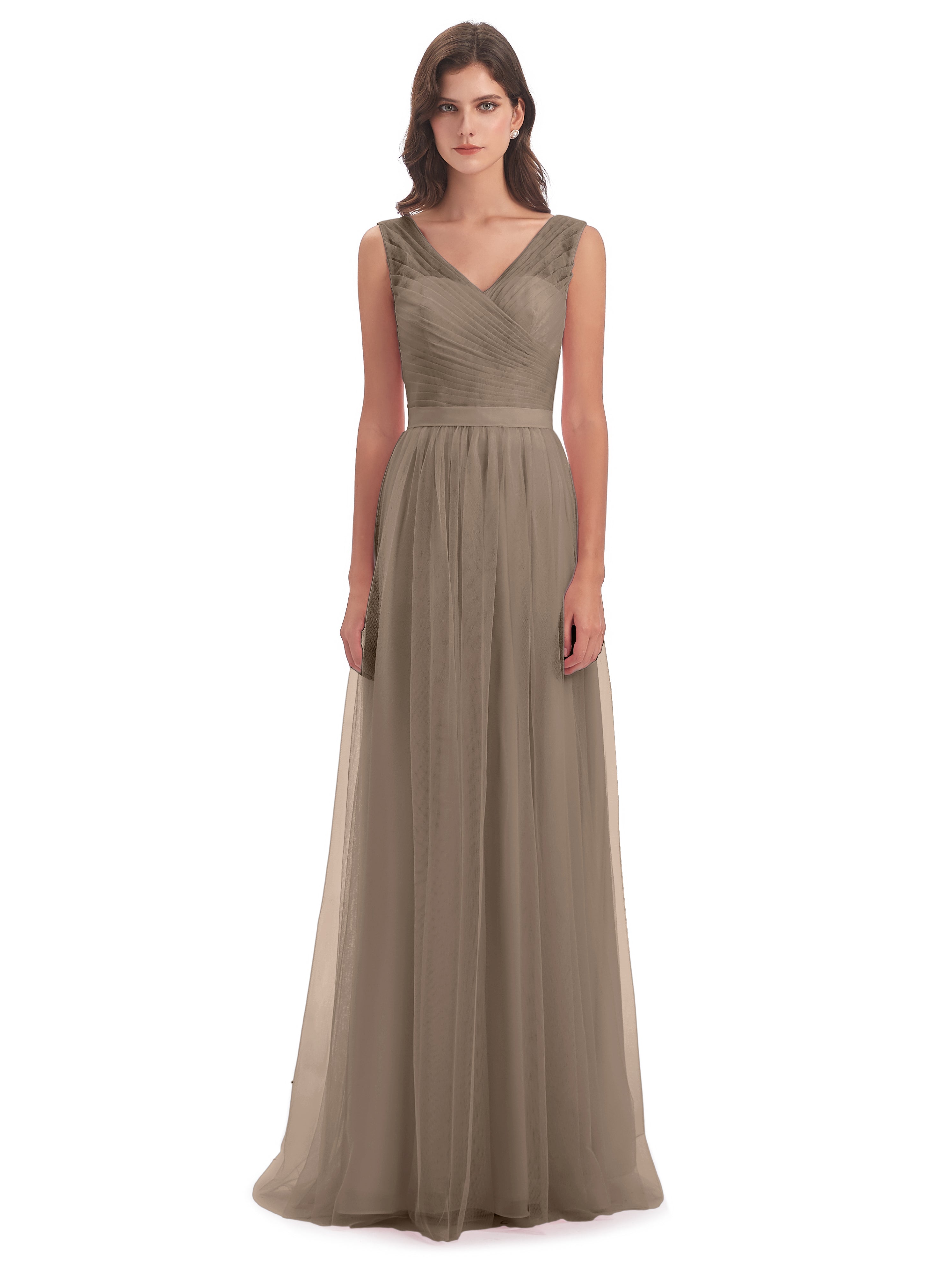 Robe Ceremonie Taupe Mila Dos En V Tulle Robes Demoiselle D'Honneur