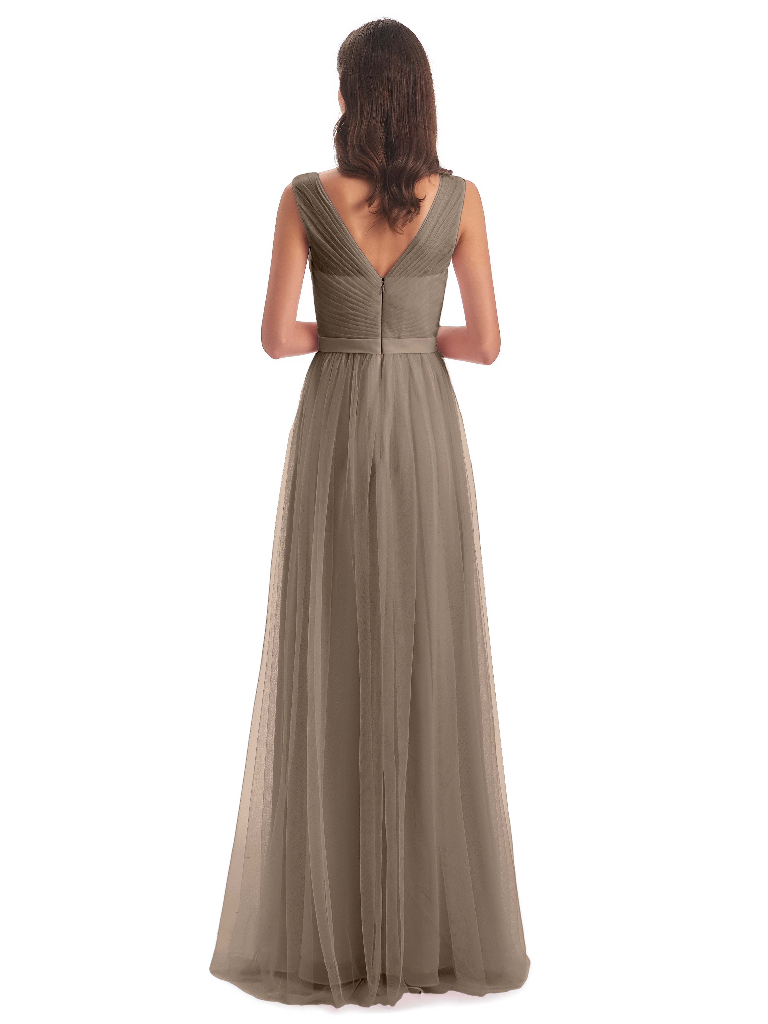 Robe Ceremonie Taupe Mila Dos En V Tulle Robes Demoiselle D'Honneur