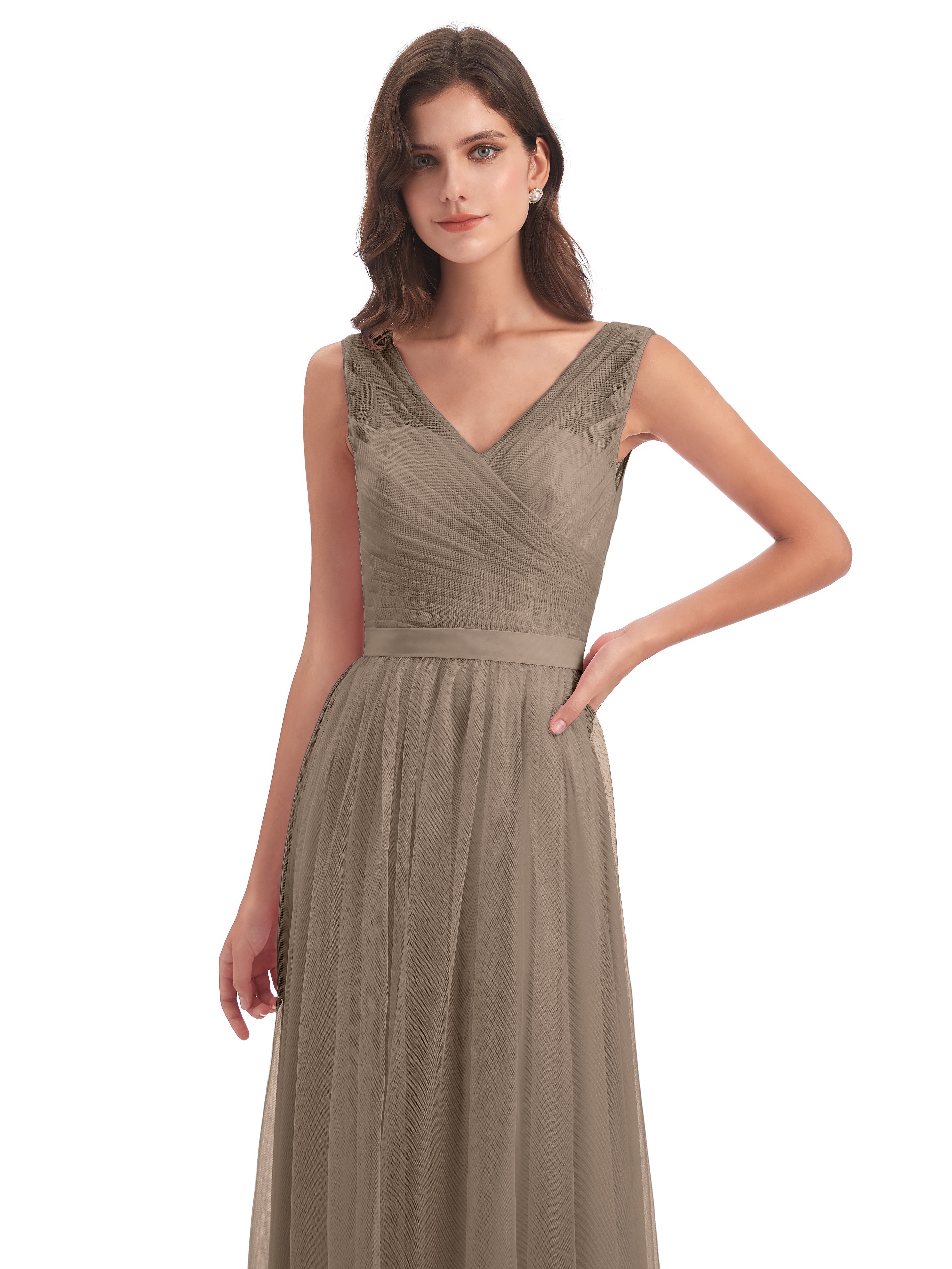 Robe Ceremonie Taupe Mila Dos En V Tulle Robes Demoiselle D'Honneur