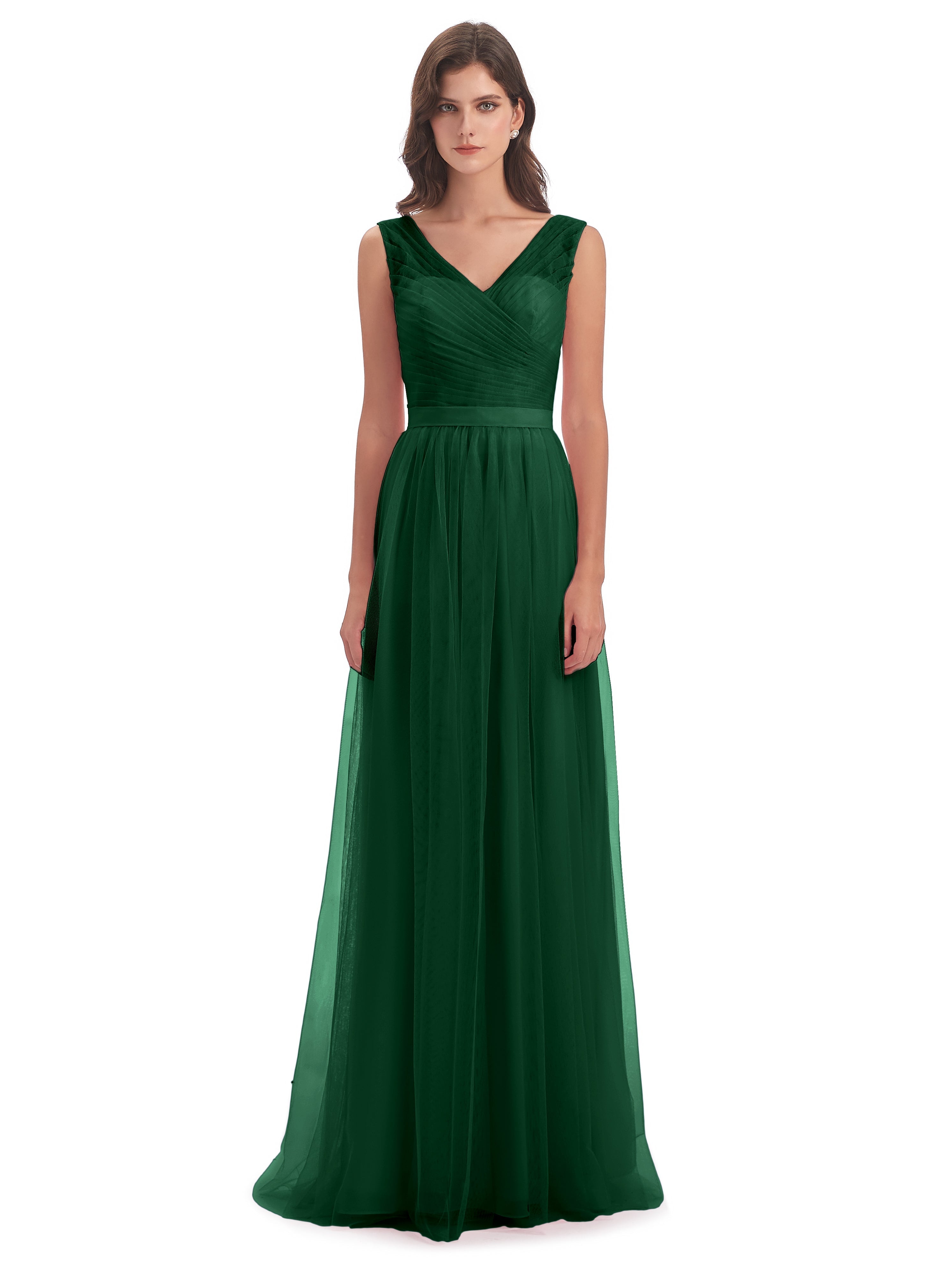 Demoiselle D'Honneur Vert Foncé Mila Dos En V Tulle Robes Demoiselle D'Honneur