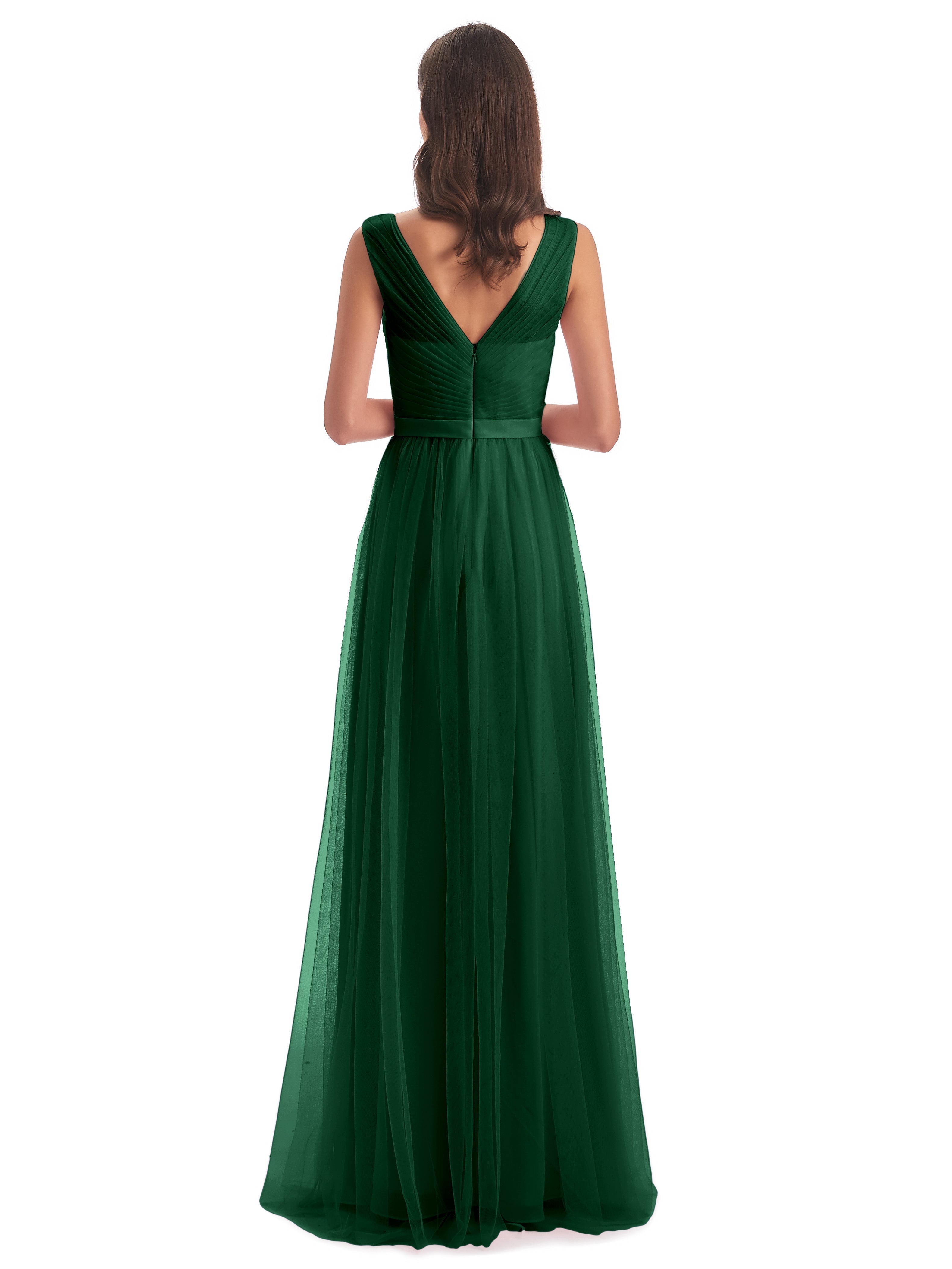 Demoiselle D'Honneur Vert Foncé Mila Dos En V Tulle Robes Demoiselle D'Honneur