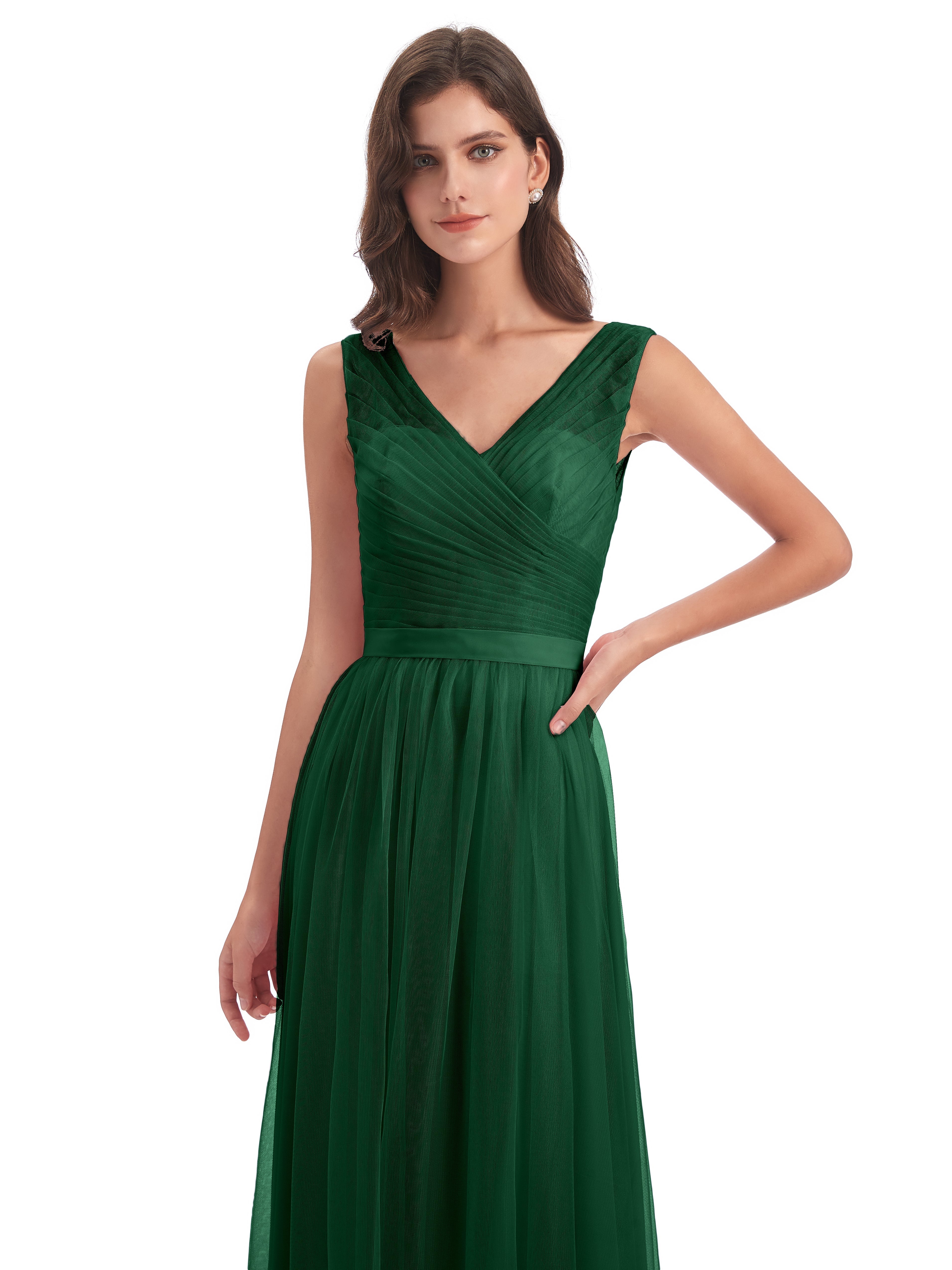 Demoiselle D'Honneur Vert Foncé Mila Dos En V Tulle Robes Demoiselle D'Honneur