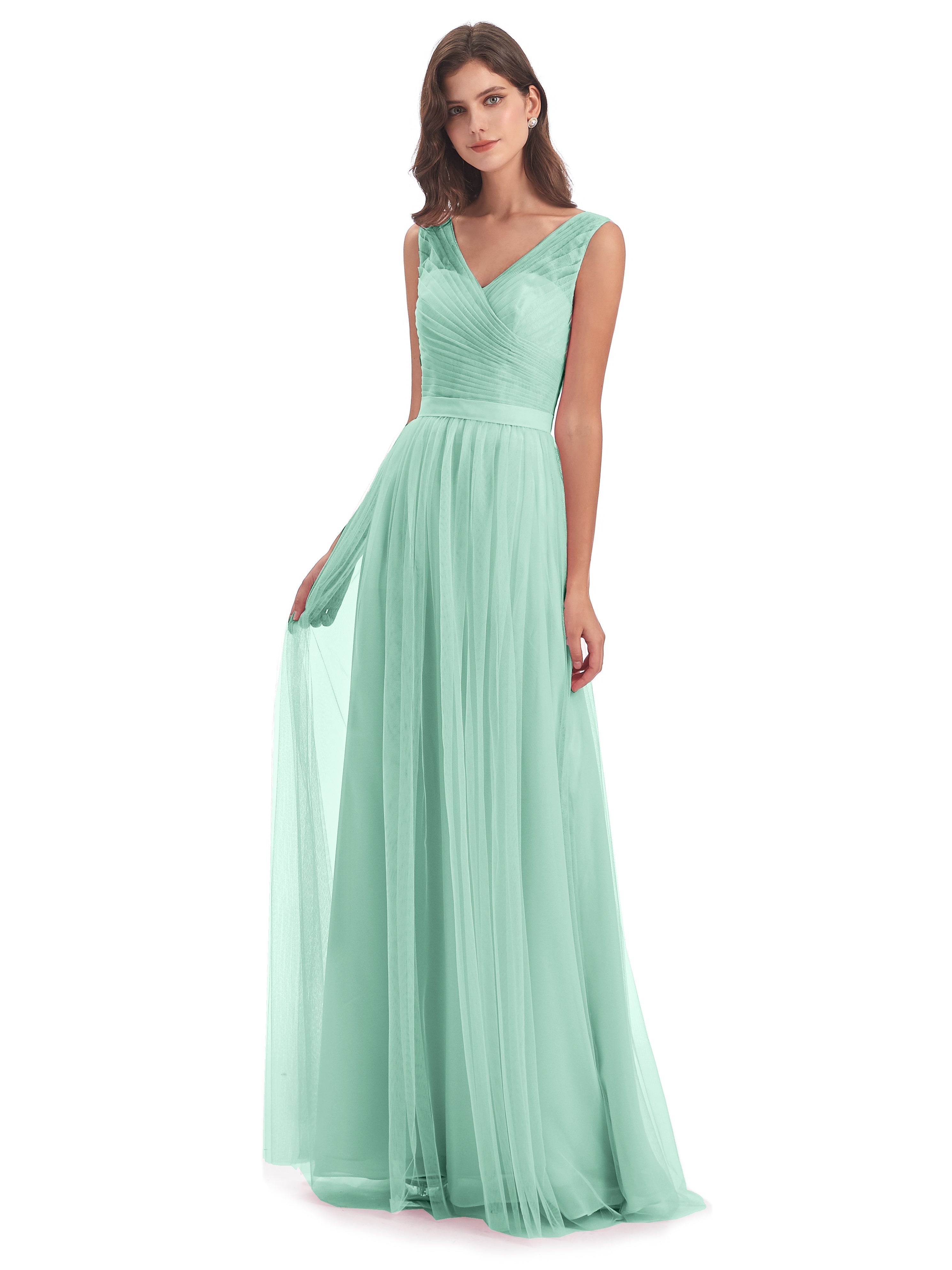 Robe Vert Menthe Demoiselle D Honneur Mila Dos En V Tulle Robes Demoiselle D'Honneur