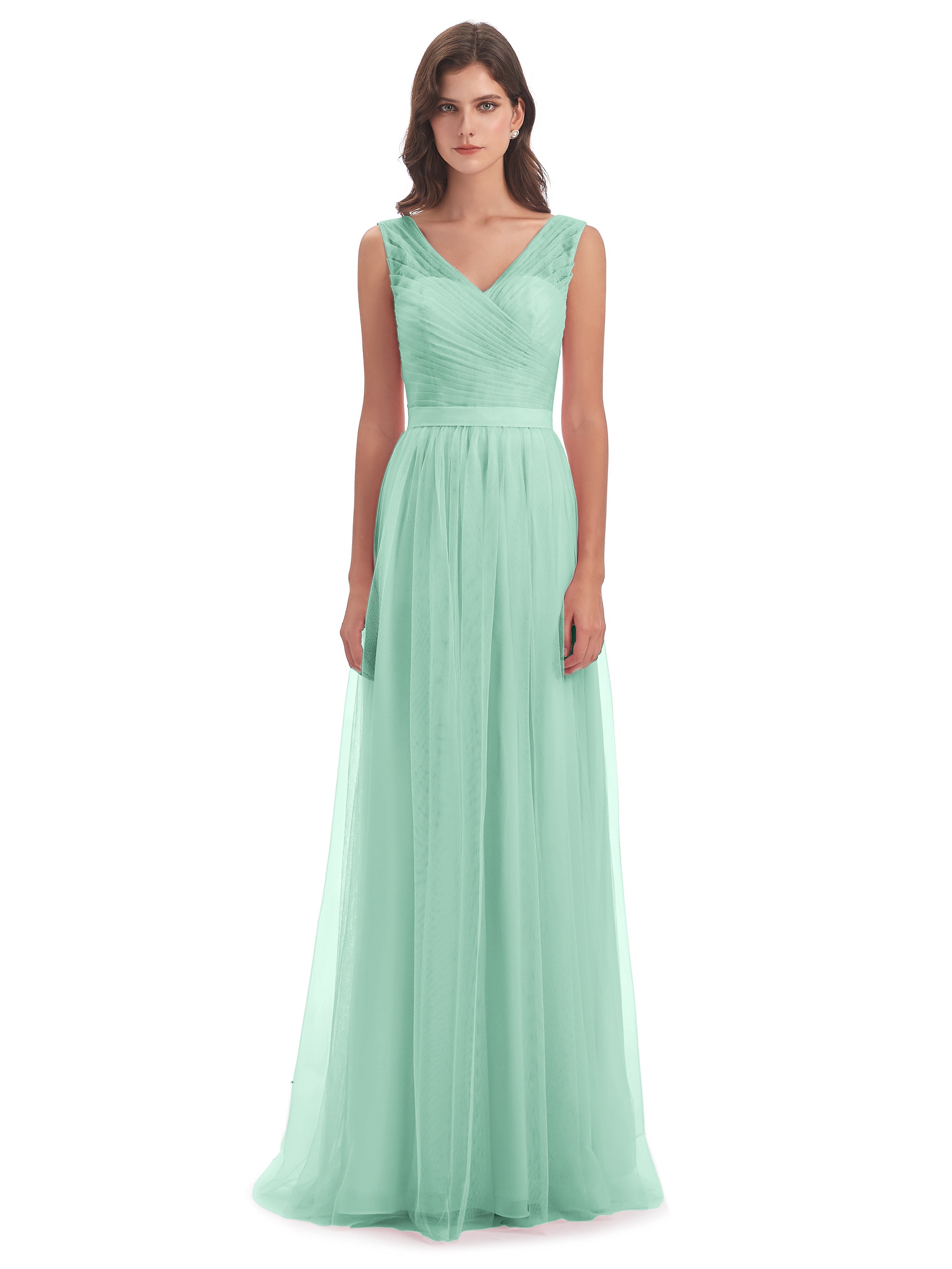 Robe Vert Menthe Demoiselle D Honneur Mila Dos En V Tulle Robes Demoiselle D'Honneur
