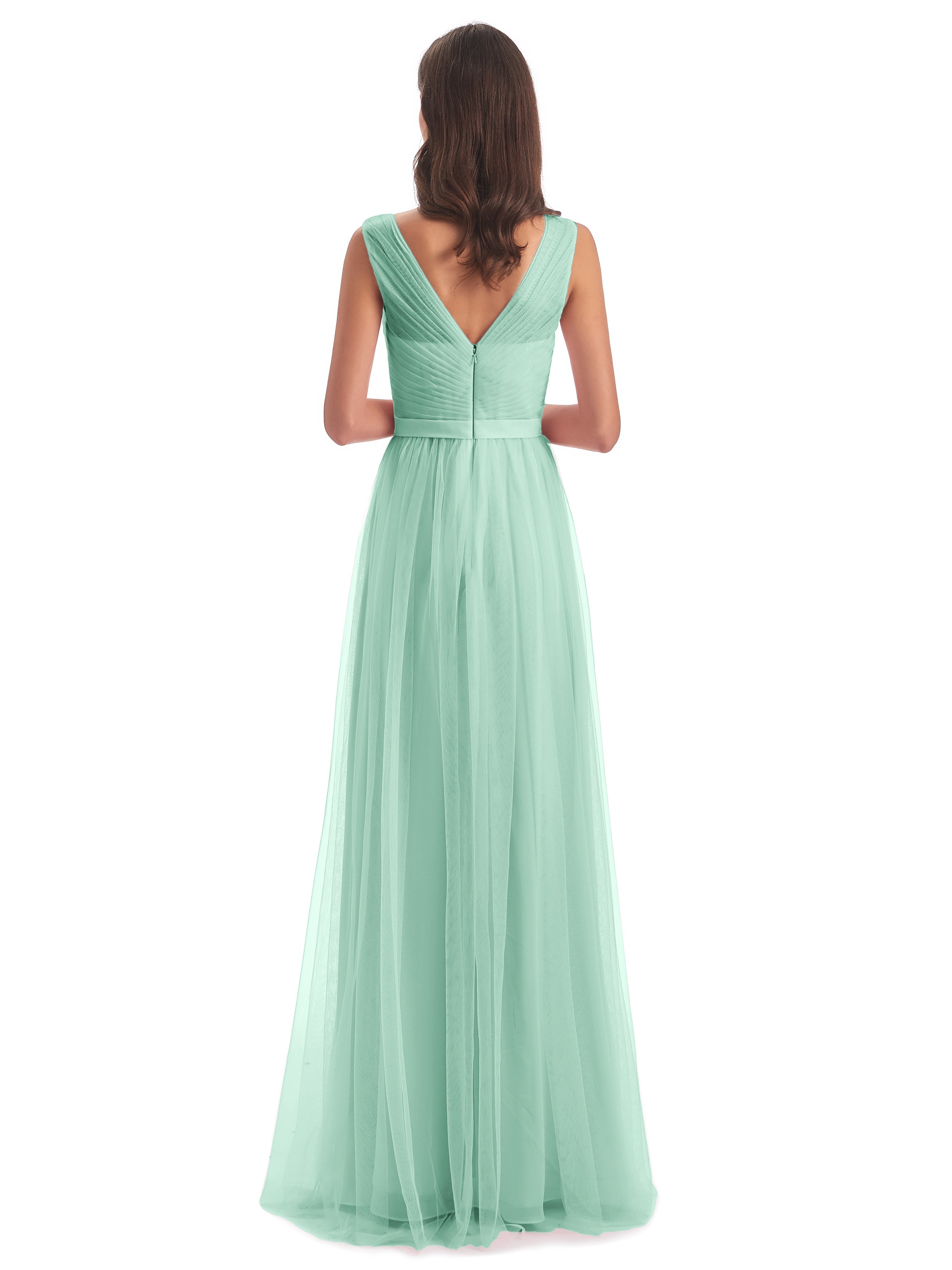 Robe Vert Menthe Demoiselle D Honneur Mila Dos En V Tulle Robes Demoiselle D'Honneur
